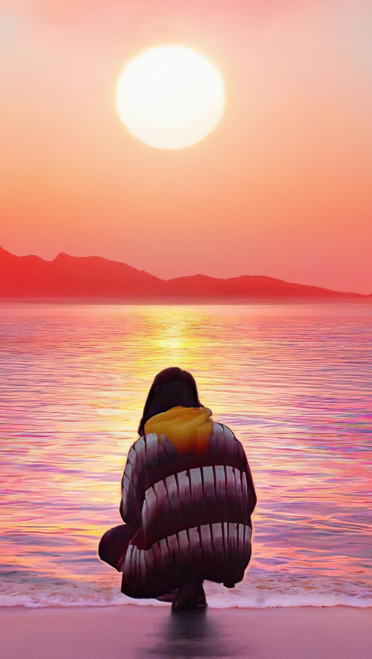 Girl in the beach looking at the sunset Wallpaper 4k Ultra HD