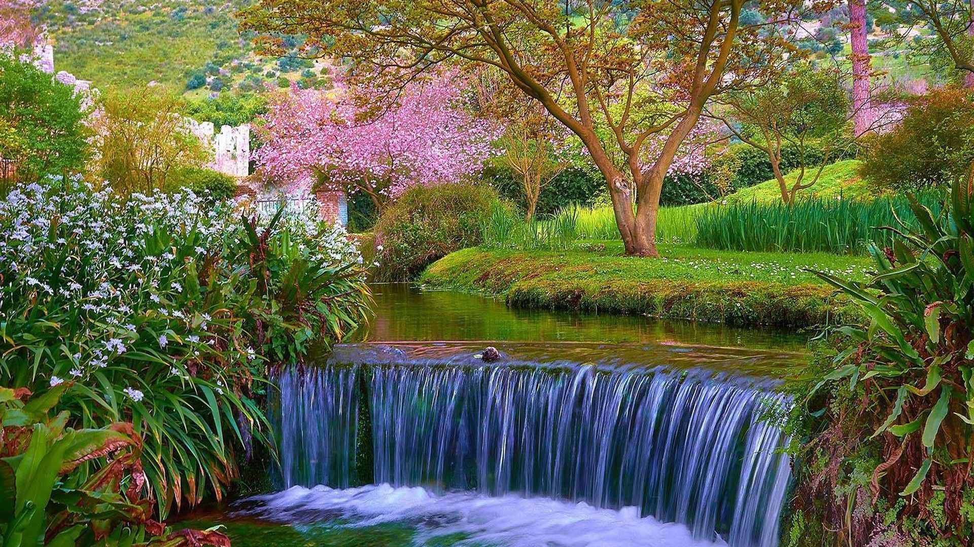 Beautiful Spring Background Wallpaper HD Live Wallpaper HD. Most beautiful gardens, Beautiful gardens, Waterfall