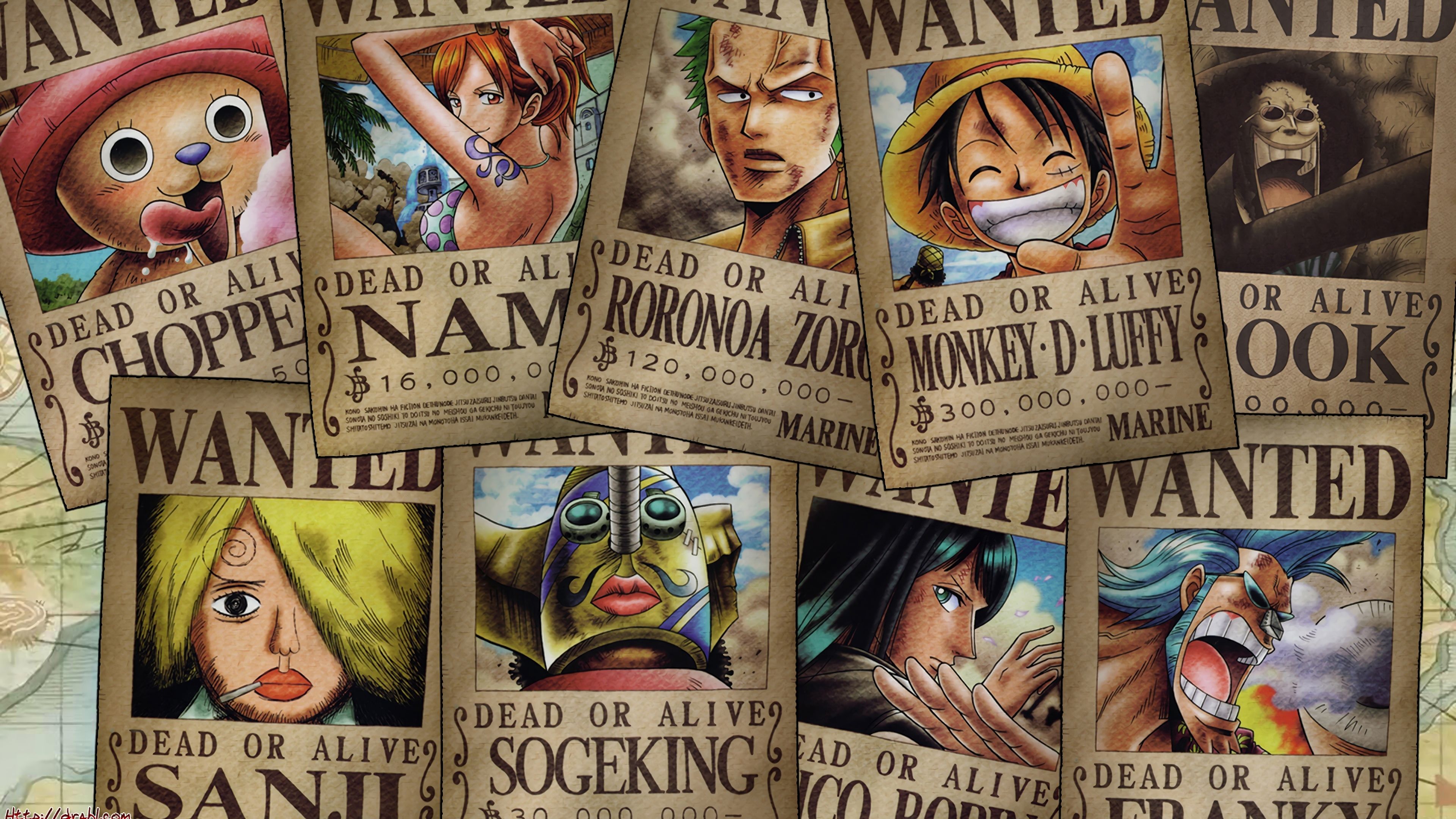 Straw Hat Pirates Wanted Poster One Piece 4K