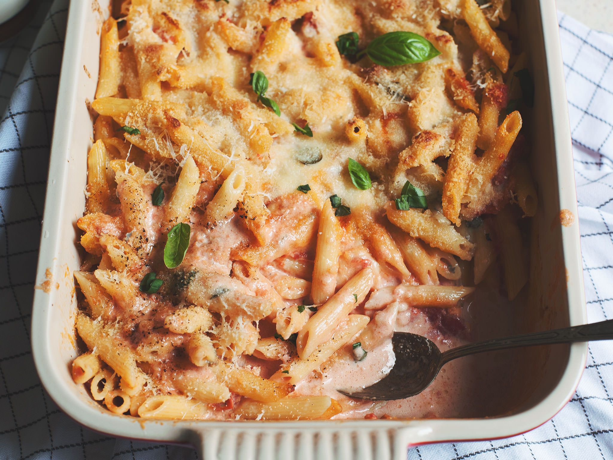 Four Cheese And Tomato Baked Penne
