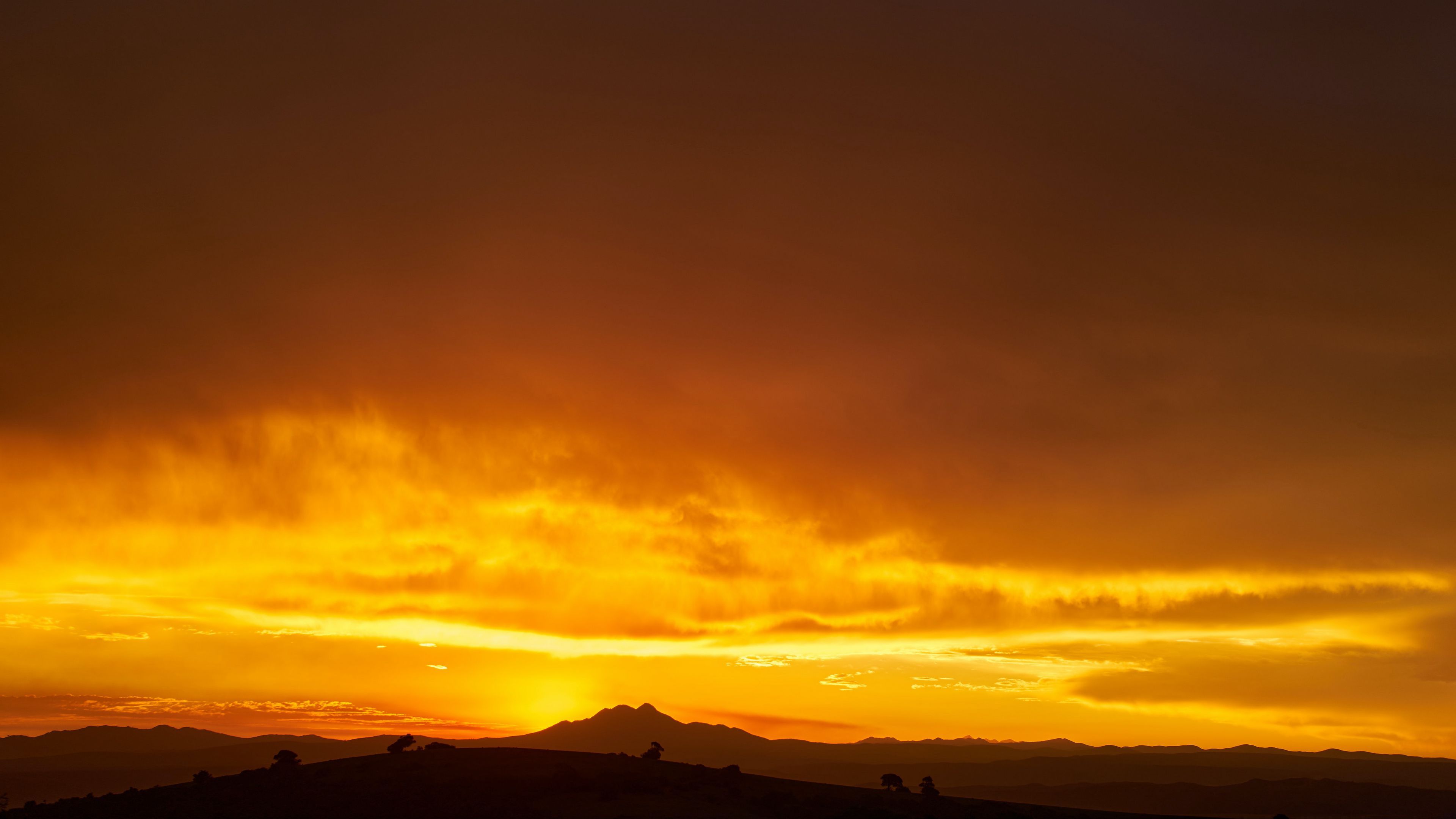 Hills Sunset Silhouette Sky Wallpaper 4K HD Wallpaper