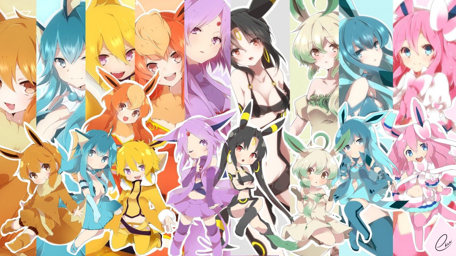 Fondos de pantalla, 1920x1080 px, animal, Anime, Chibi, orejas, Eevee, Espeon, Flareon, chicas, Glaceon, Jolteon, Leafeon, Pokemon, Sylveon, Umbreon 1920x1080 de pantalla