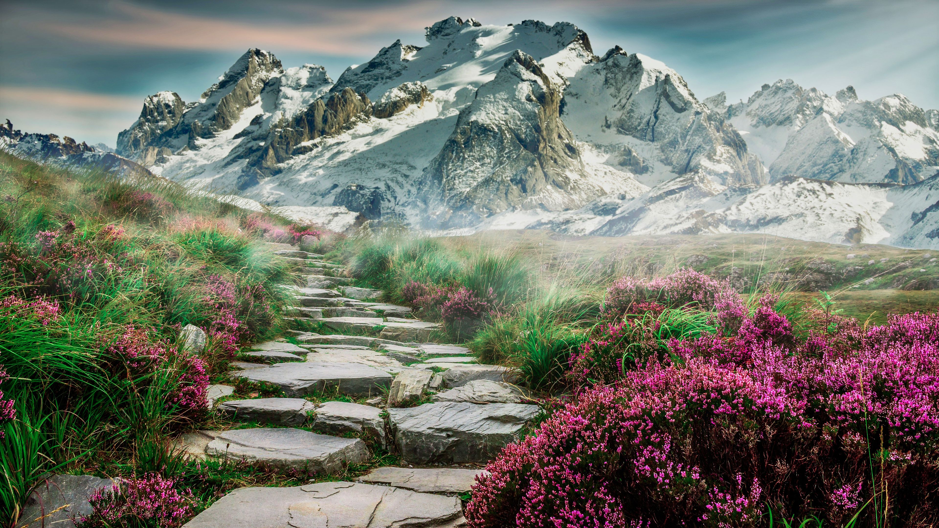 Mountains, Path, Hill, Spring, Landscape, Scenery, 4k Free deskk wallpaper, Ultra HD