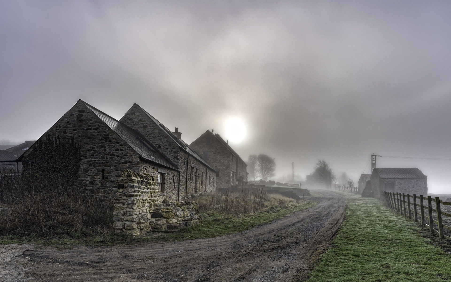 Wallpaper Village, road, houses, fog, morning 1920x1200 HD Picture, Image