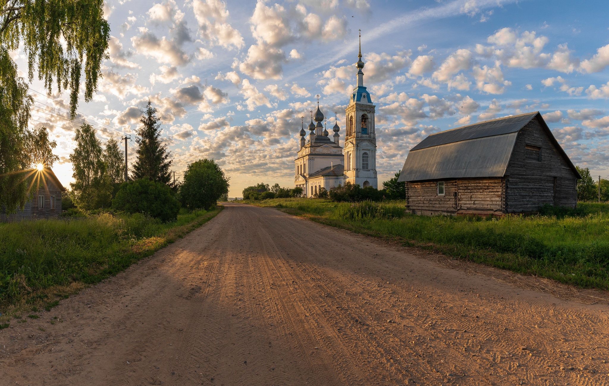 Wallpaper, Russia, village, church, dirt road, outdoors 2048x1300