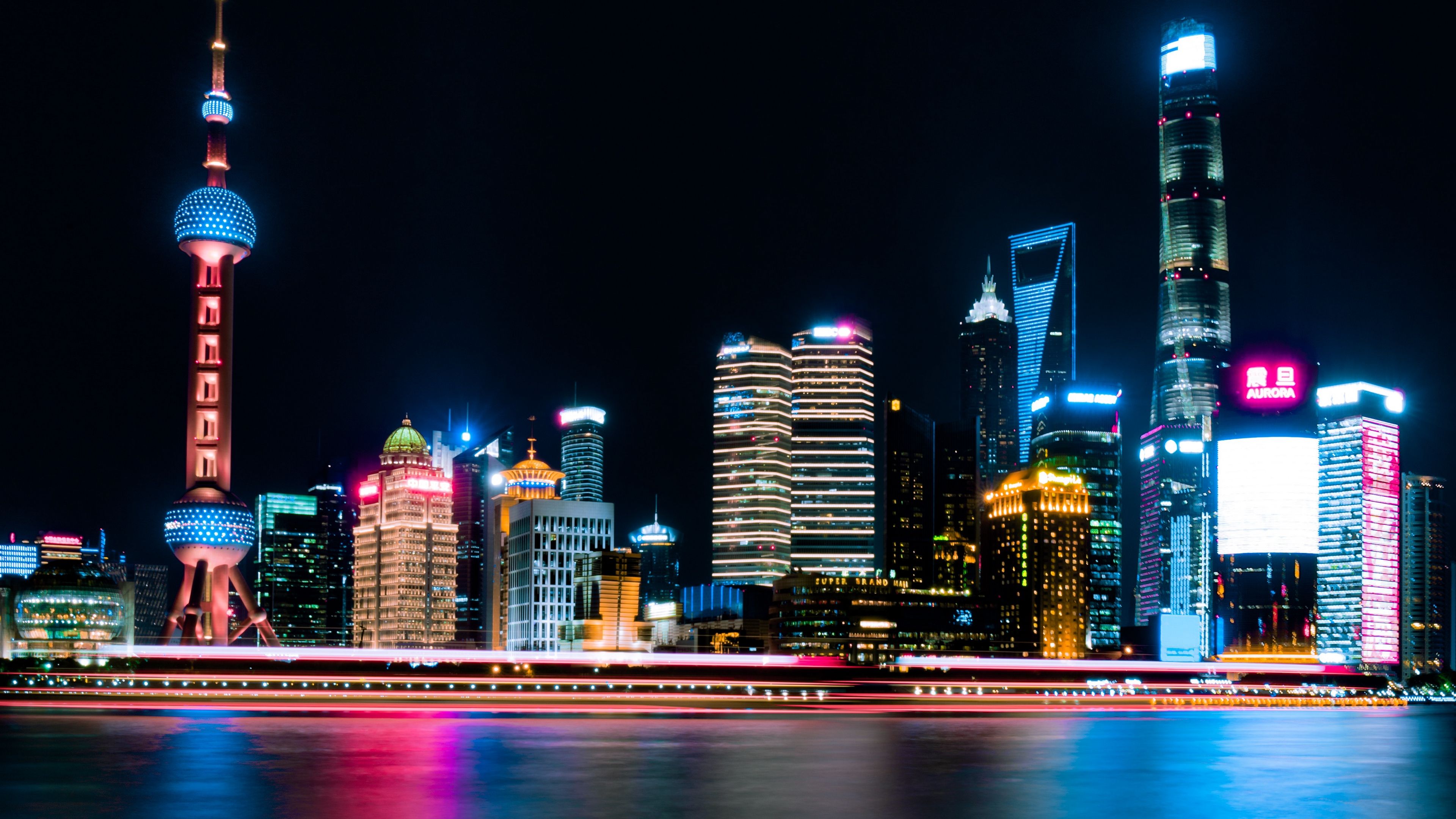 Wallpaper 4k night city, city lights, panorama, shanghai, china 4k city lights, night city, Panorama