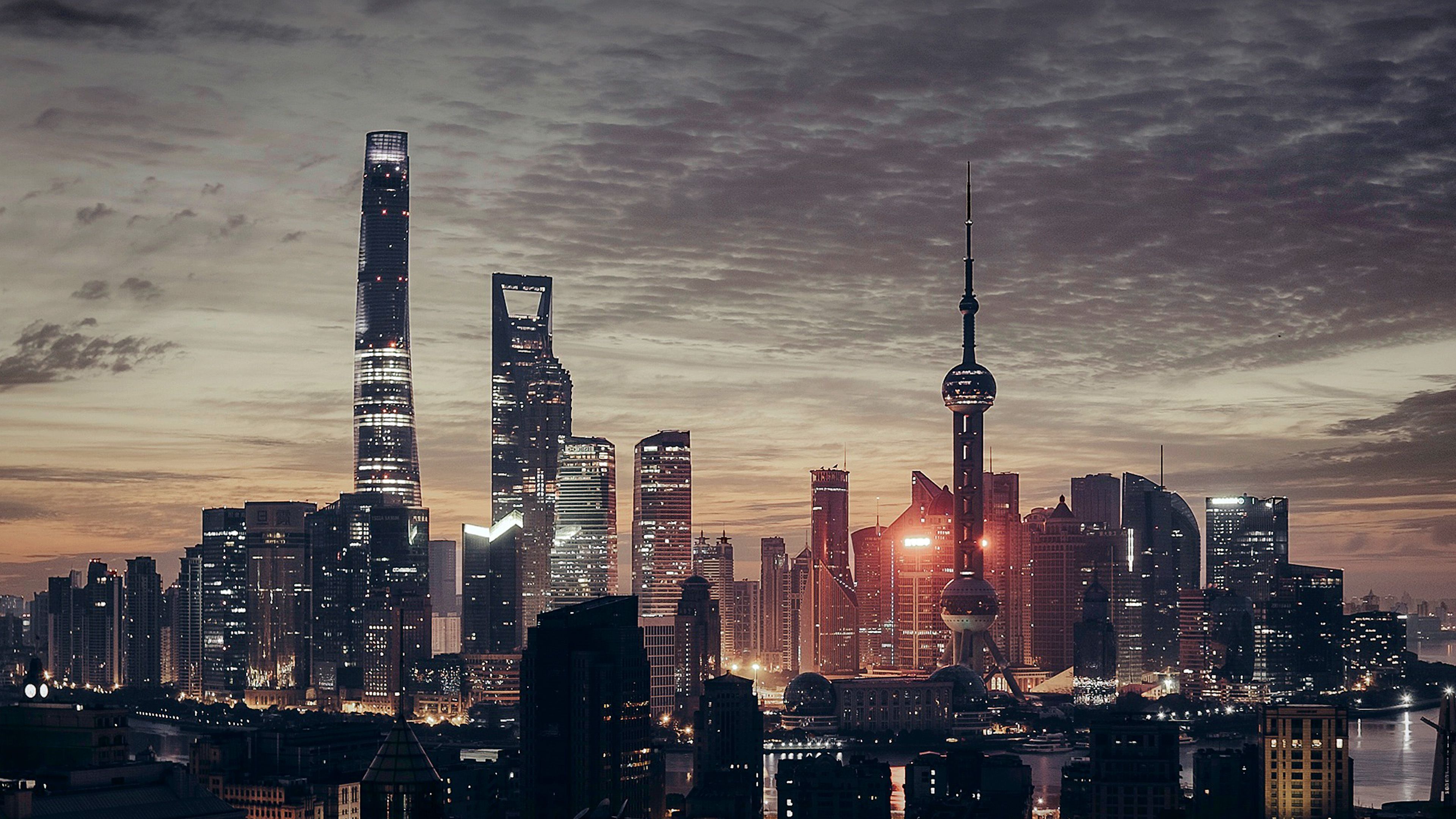 wallpaper for desktop, laptop. city shanghai night building skyline sunset