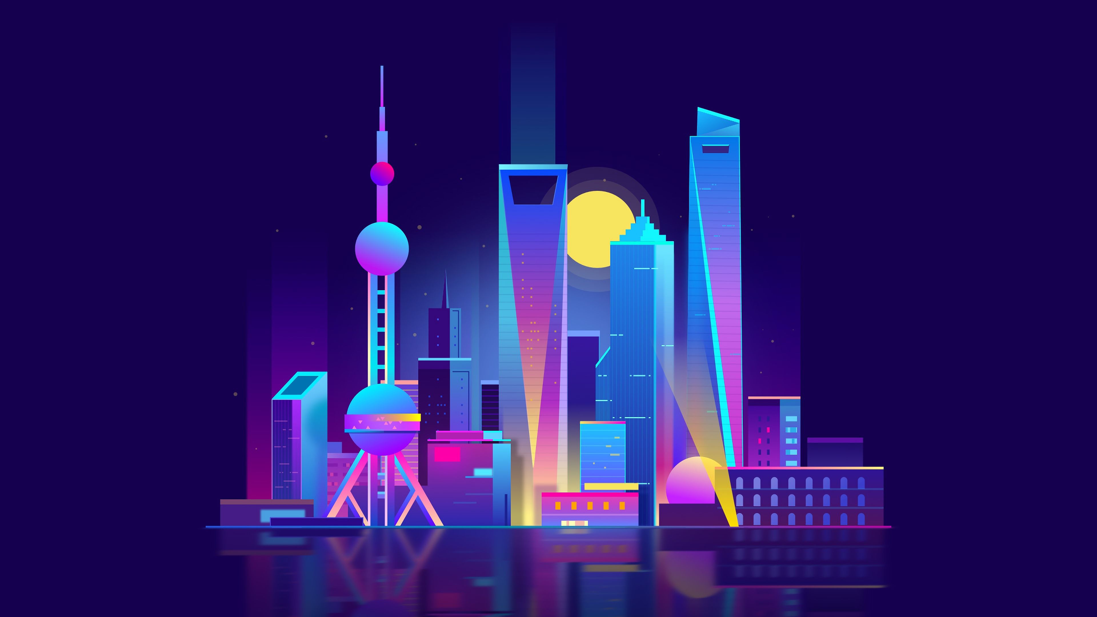 Shanghai City Buildings Cityscape Minimalist Minimalism 4K