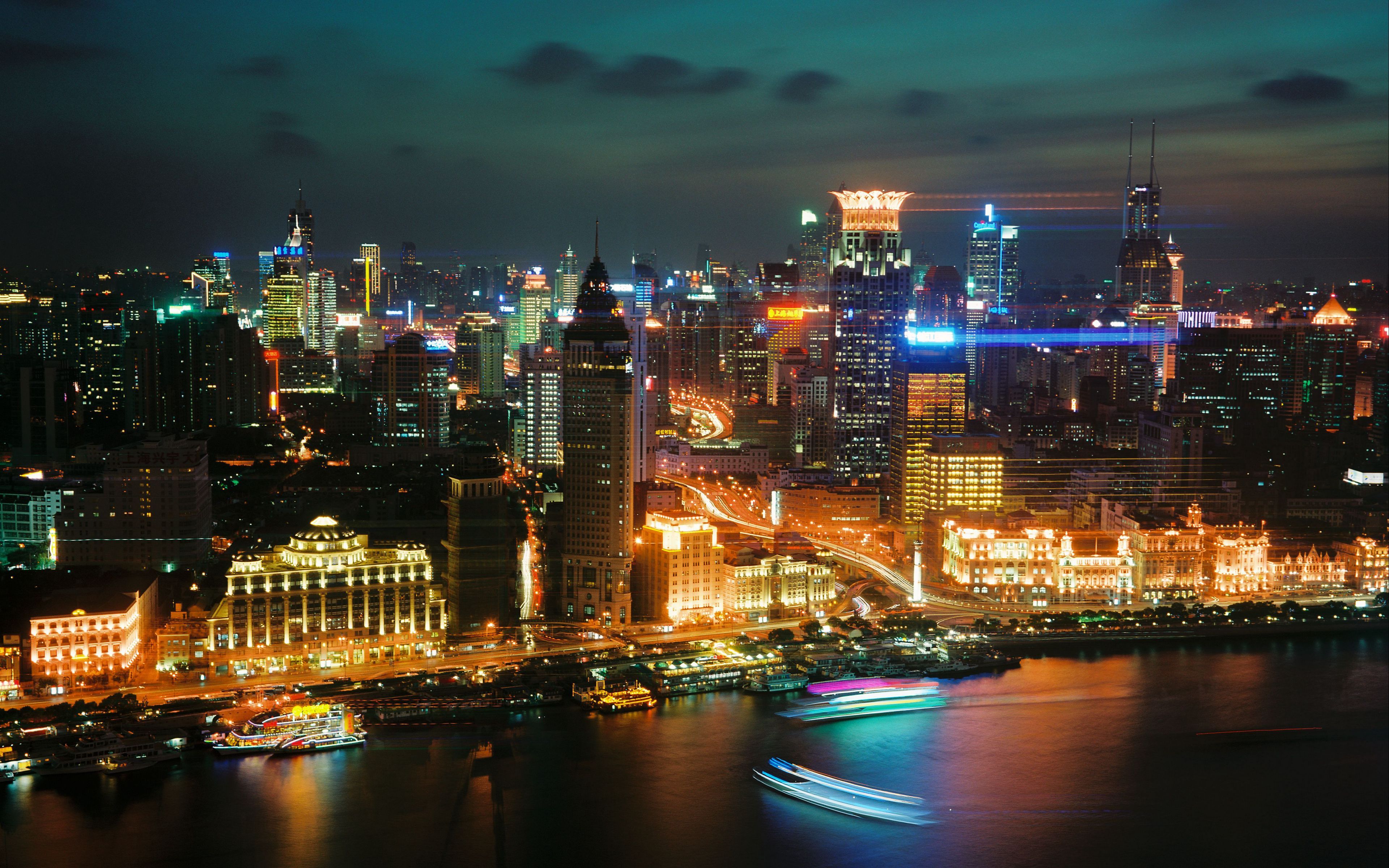 Download wallpaper 3840x2400 shanghai, skyscrapers, night city, top view 4k ultra HD 16:10 HD background
