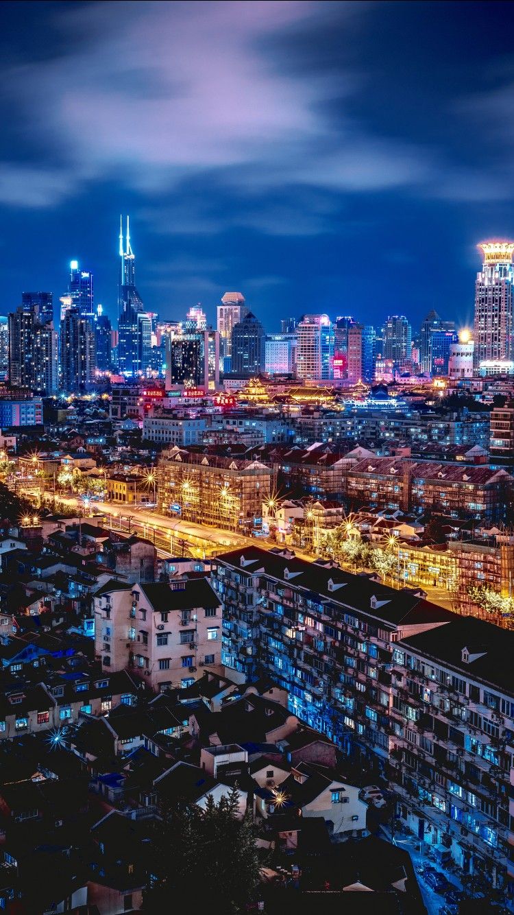 Shanghai Night Cityscape 4K Wallpaper