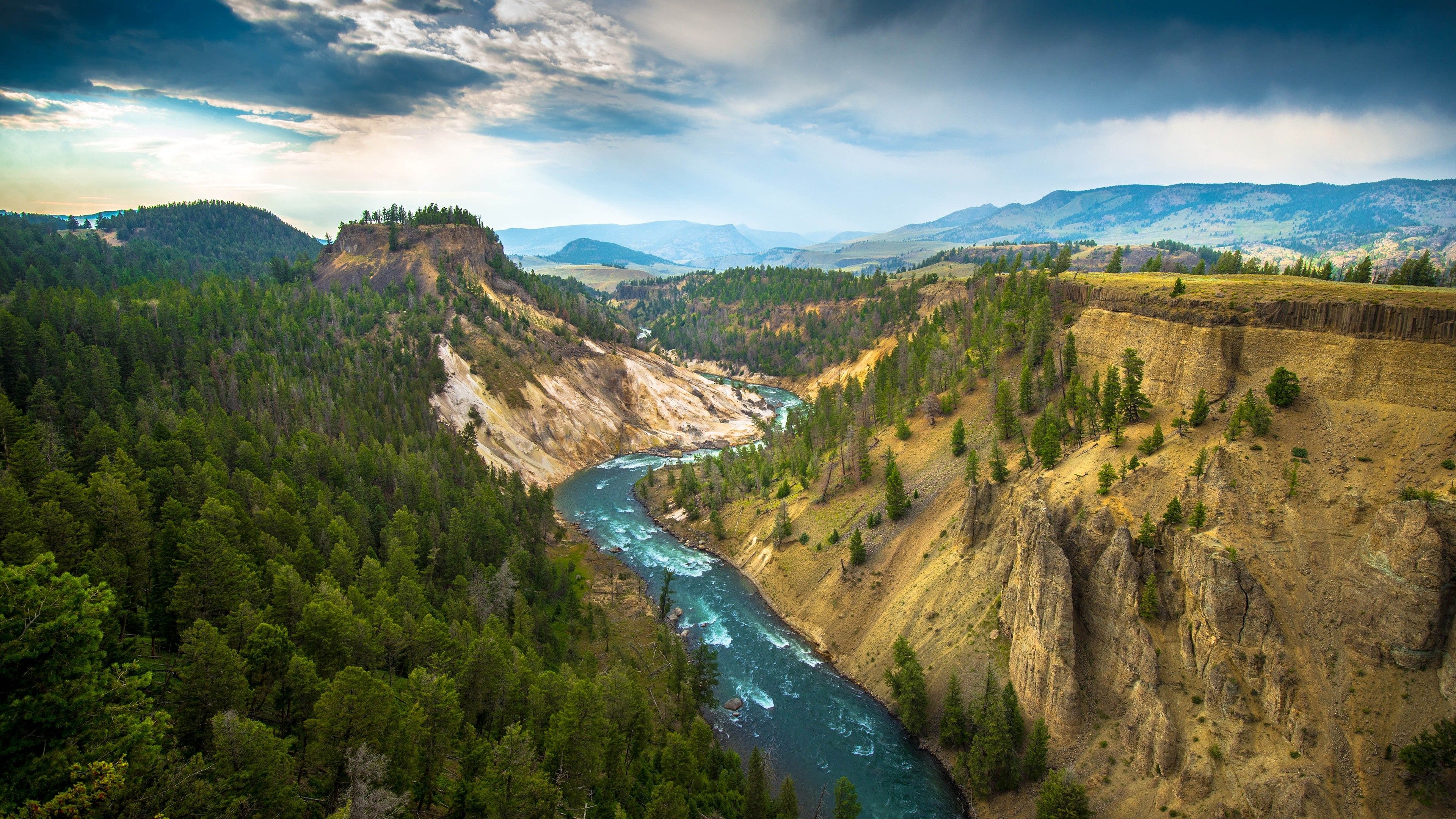 Wallpaper Yellowstone Landscape, 4k, 5k wallpaper, USA, river, travel, tourism, Nature