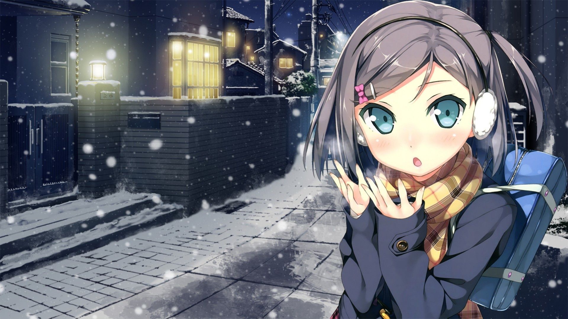 Wallpaper Snow, Short Hair, Loli, Tsutsukakushi Tsukiko, Scarf, School Girl, Henneko