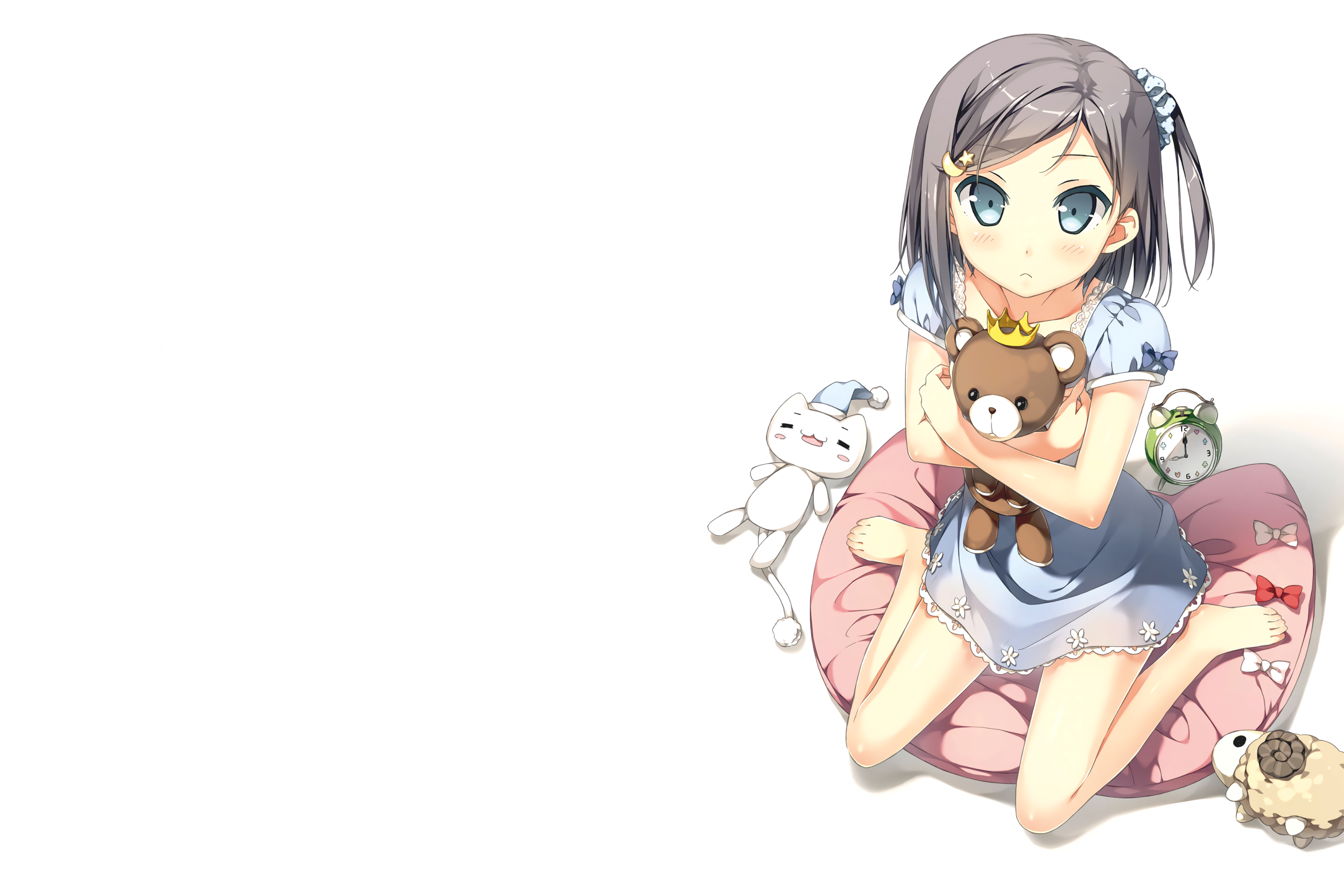 Download 2775x1850 Henneko, Tsutsukakushi Tsukiko, Teddy Bear, Gray Hair, Sitting Wallpaper