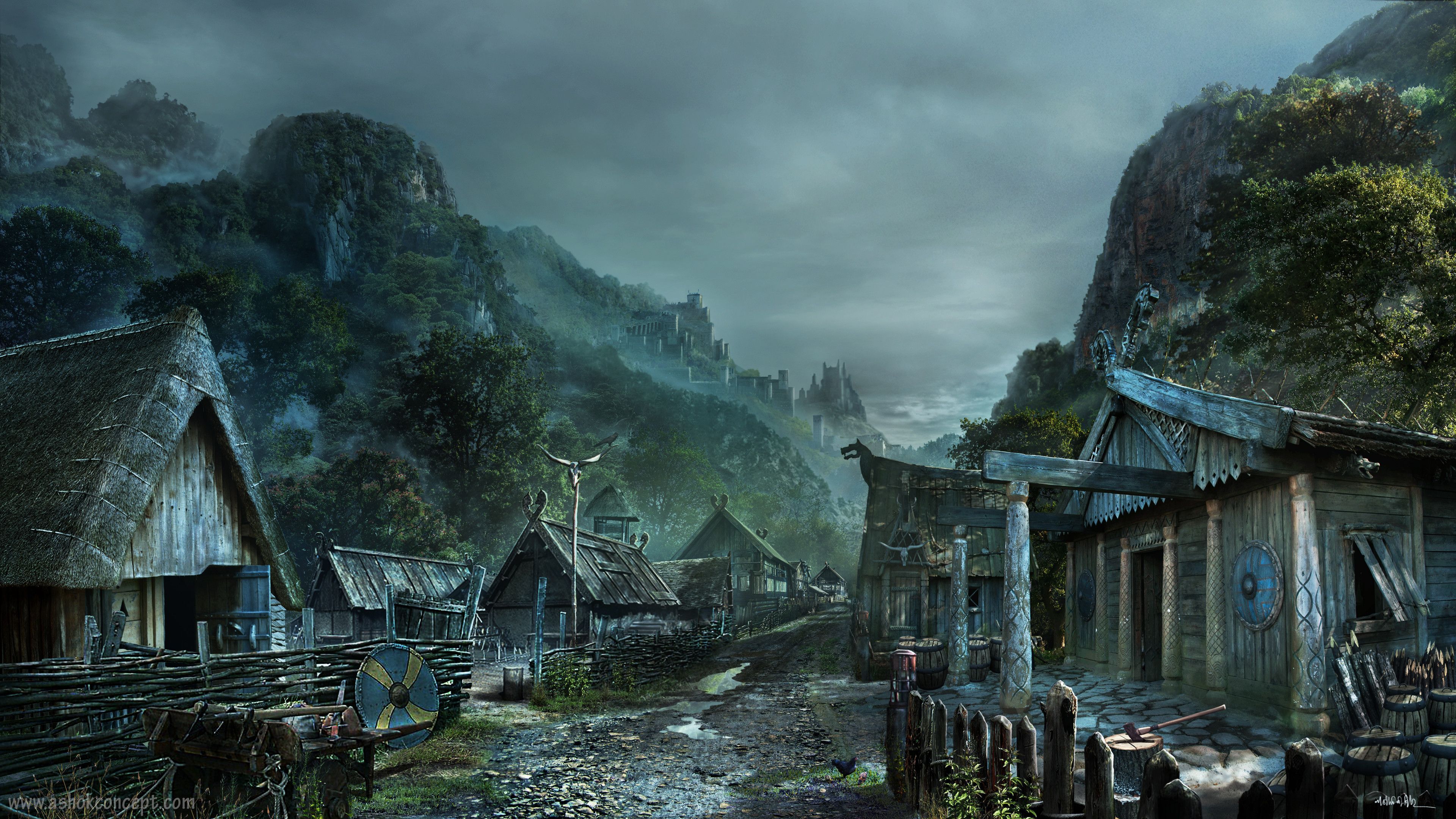 Dump of 50 wallpaper background. (All 4K and no watermarks). Fantasy village, Viking village, Fantasy landscape