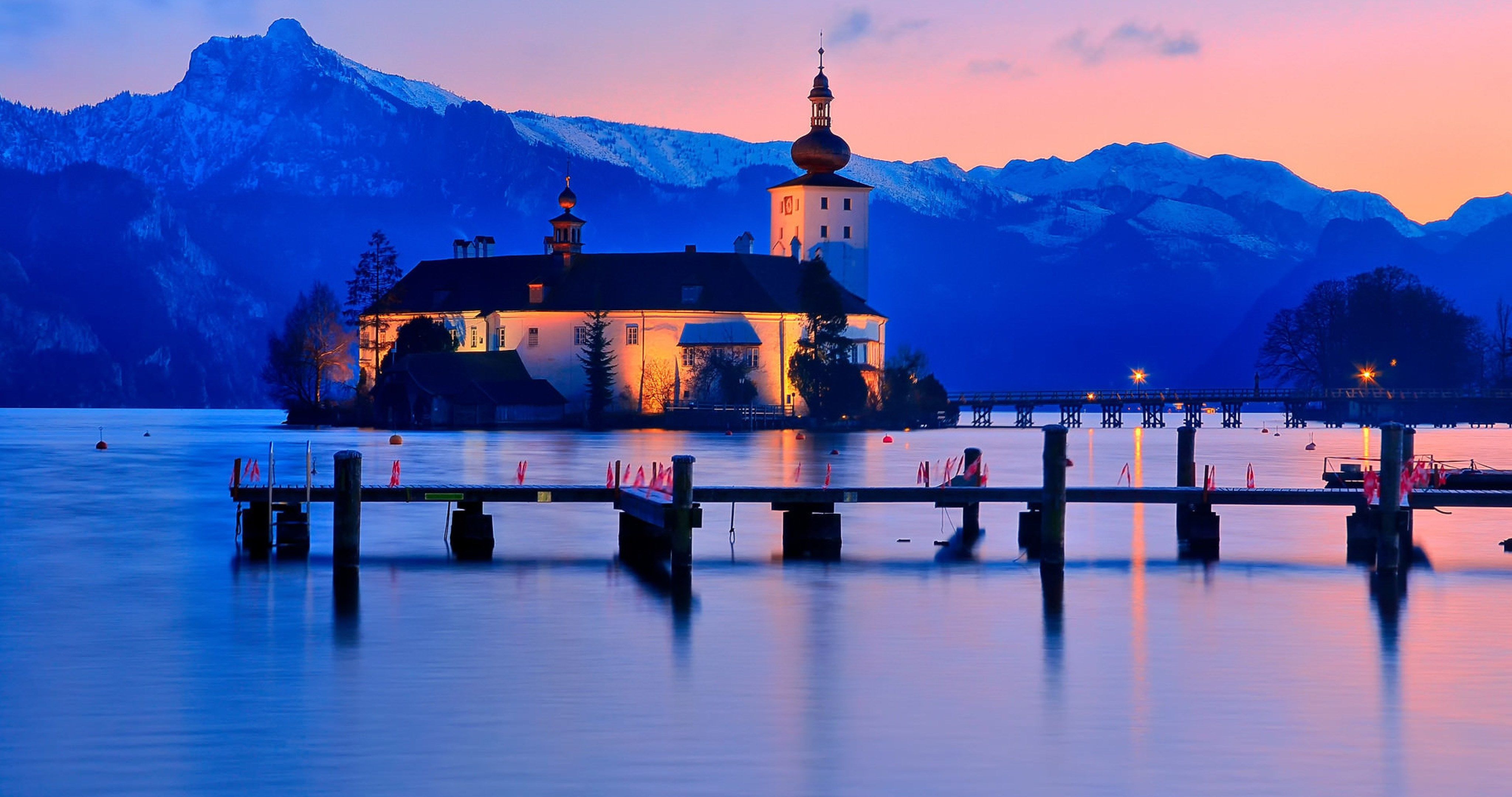 austria city of gmunden 4k ultra HD wallpaper. Night scene, Mountain lake, World wallpaper