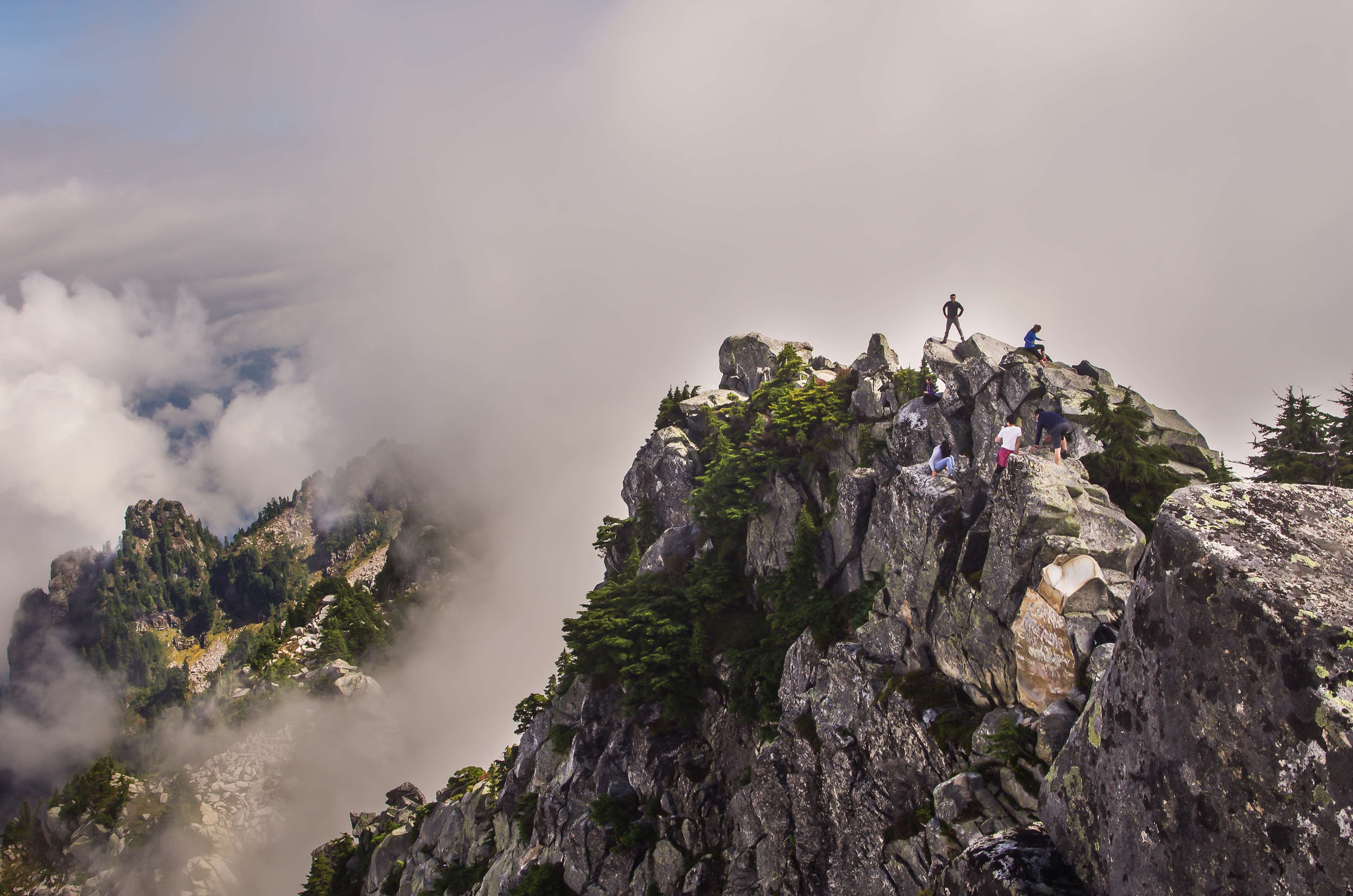 accomplishment, clouds, exploring, hikers, hiking, landscape, mountains, sky, traveling, washington 4k wallpaper