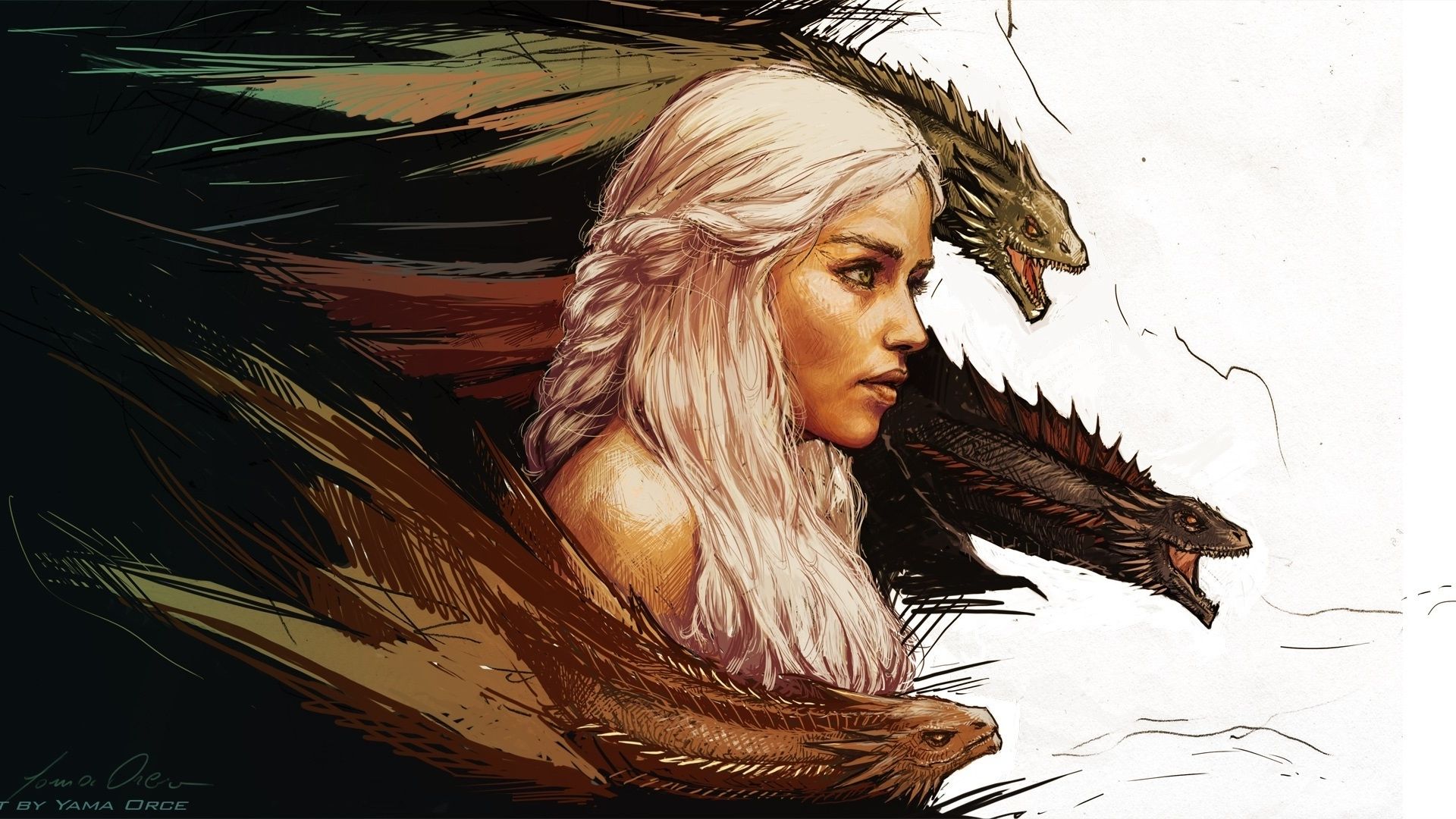 Wallpaper, women, blonde, dragon, Game of Thrones, Daenerys Targaryen, mother of dragons, artwork 1920x1080