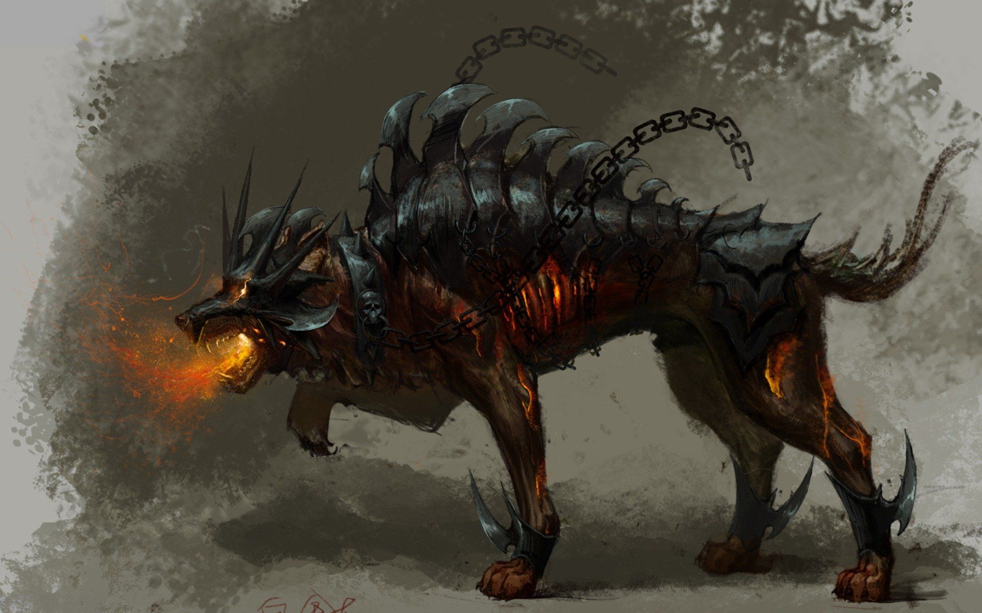Fantasy devil dog demon monster dark wallpaperx1200
