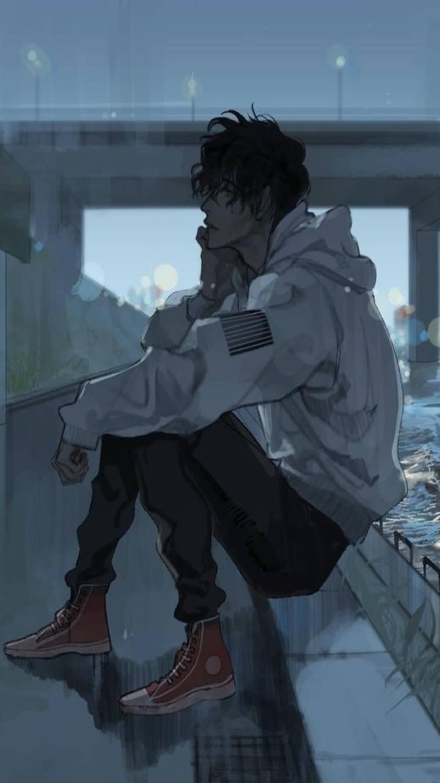 Sad Winter Anime Boy