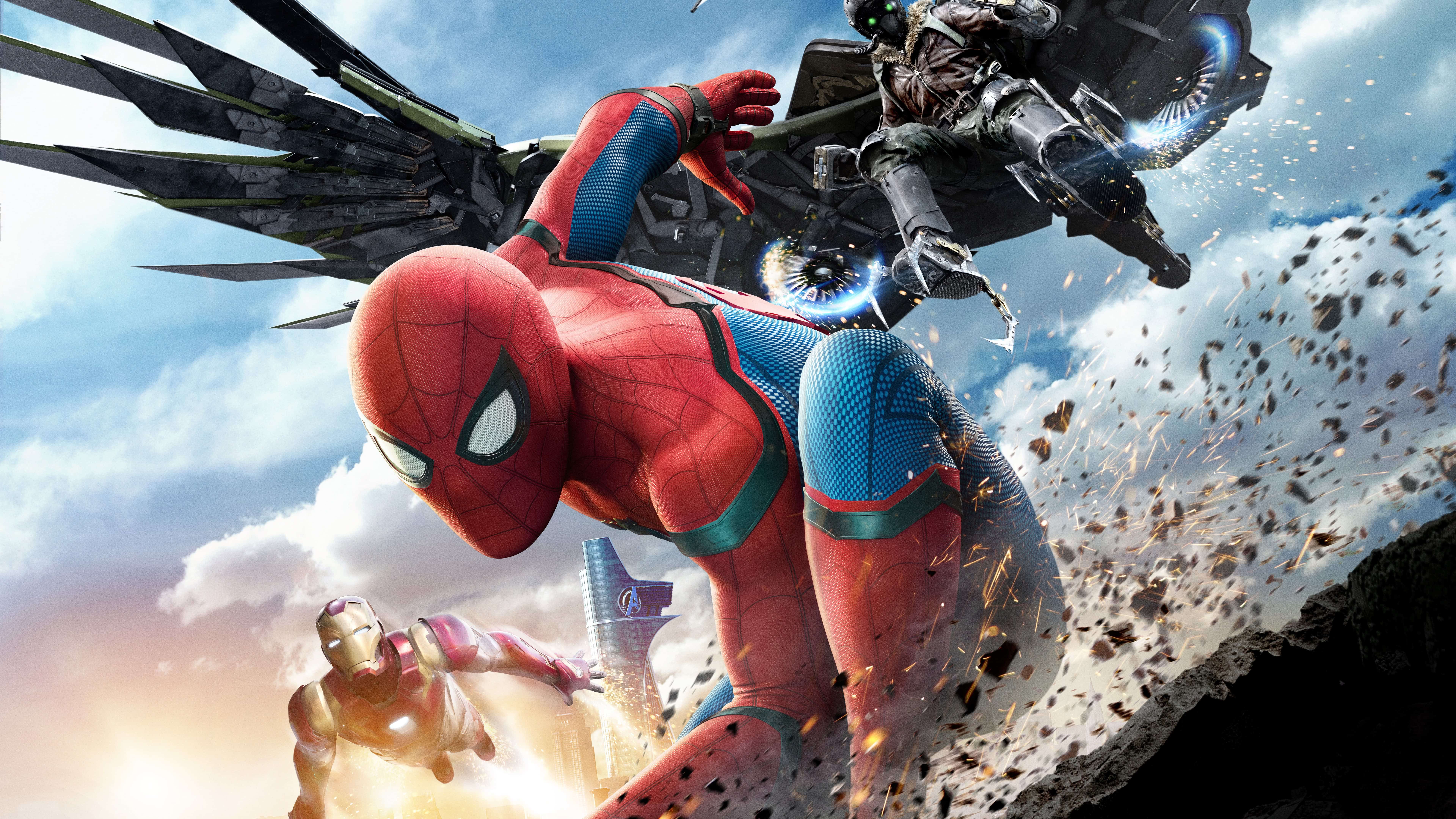 SpiderMan Homecoming movie  Spiderman and Ironman in action 4K wallpaper  download