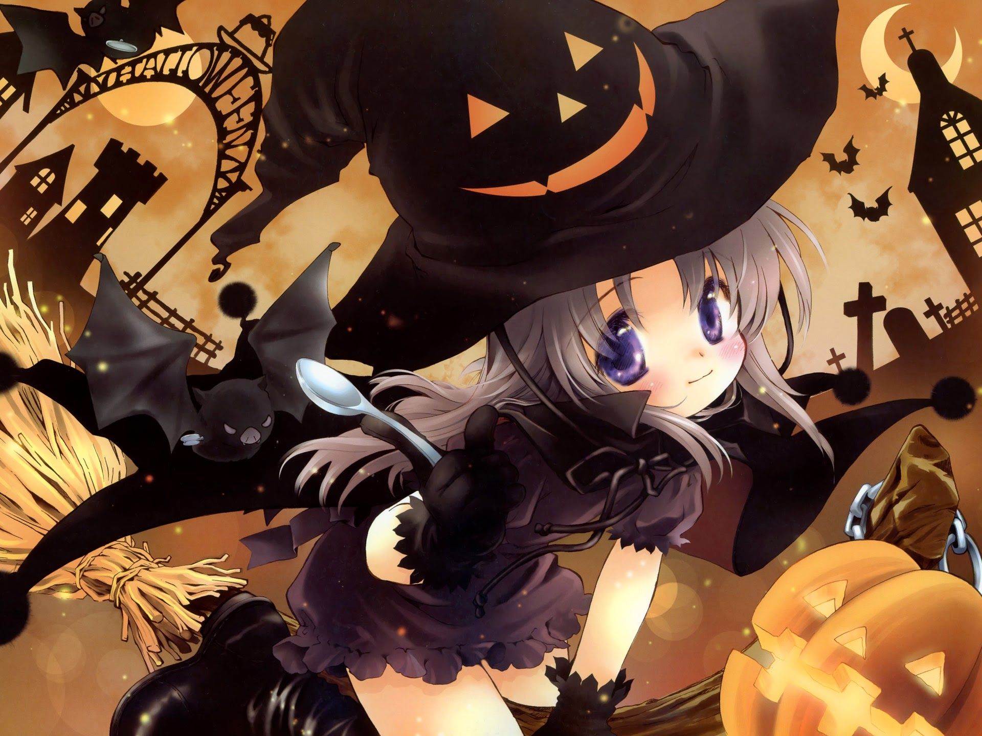 Free download Cute Halloween Anime Witch Girl Pumpkin HD Wallpaper a1920x144 0a063 [1920x1440] for your Desktop, Mobile & Tablet. Explore Halloween Anime Wallpaper. Anime Music Wallpaper, Amazing Anime Wallpaper