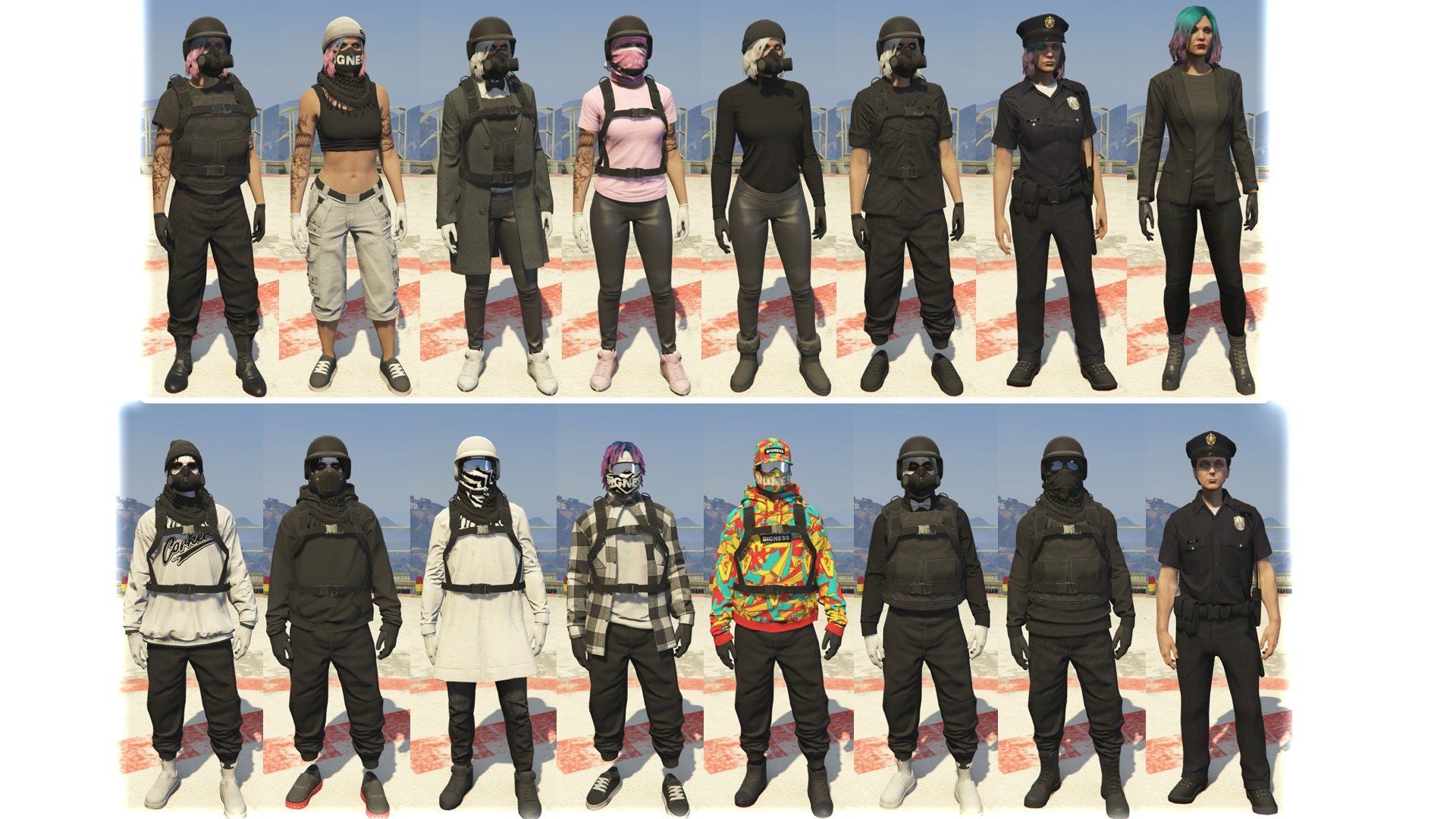 Singelplayer. Tryhard +Police Outfit Pack [MENYOO] [16x Outfits and Female]