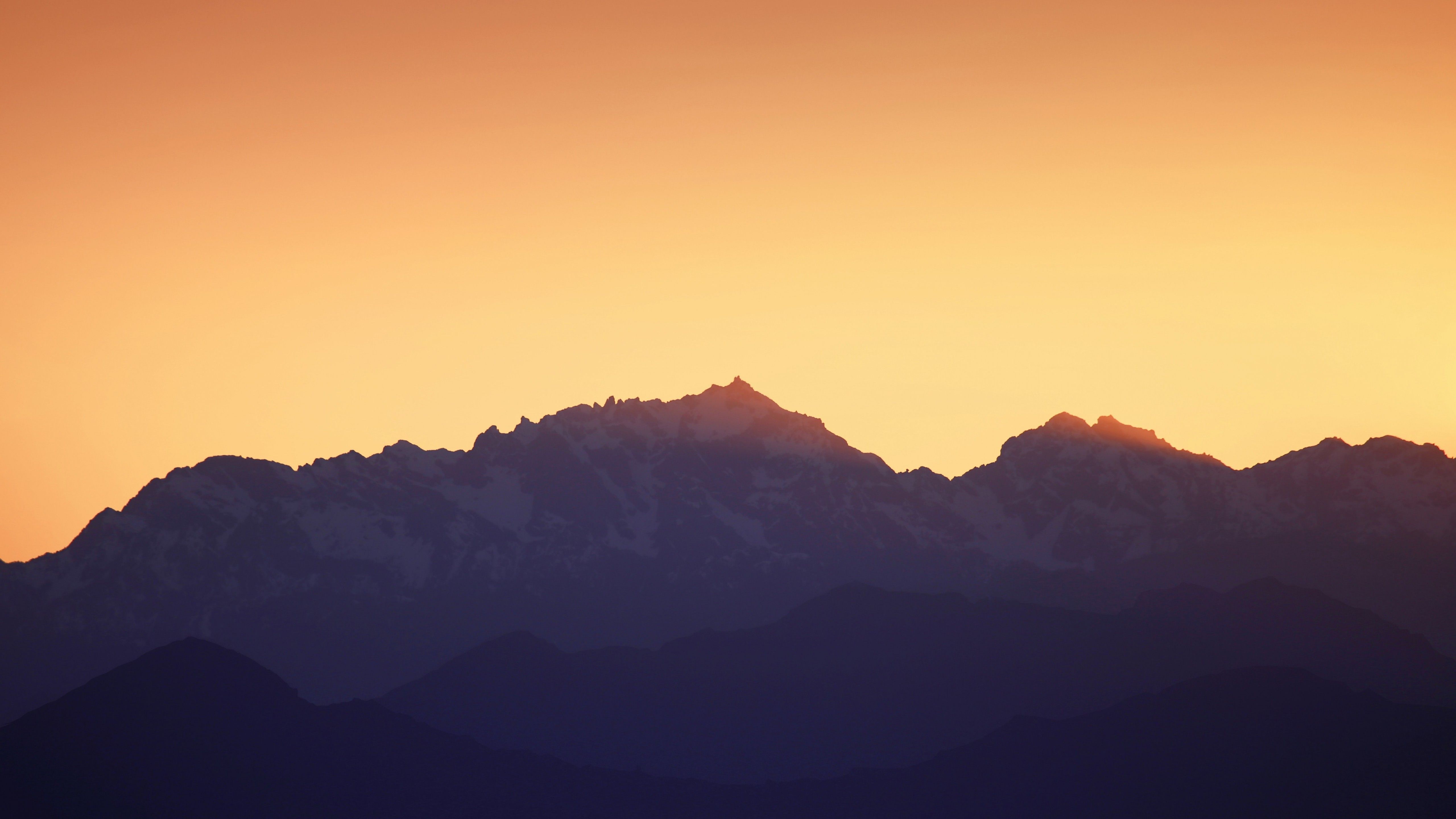 Mountains 4K Wallpaper, Sunset, Silhouette, Yellow sky, Dusk, Sunrise, Seattle, Washington, Nature