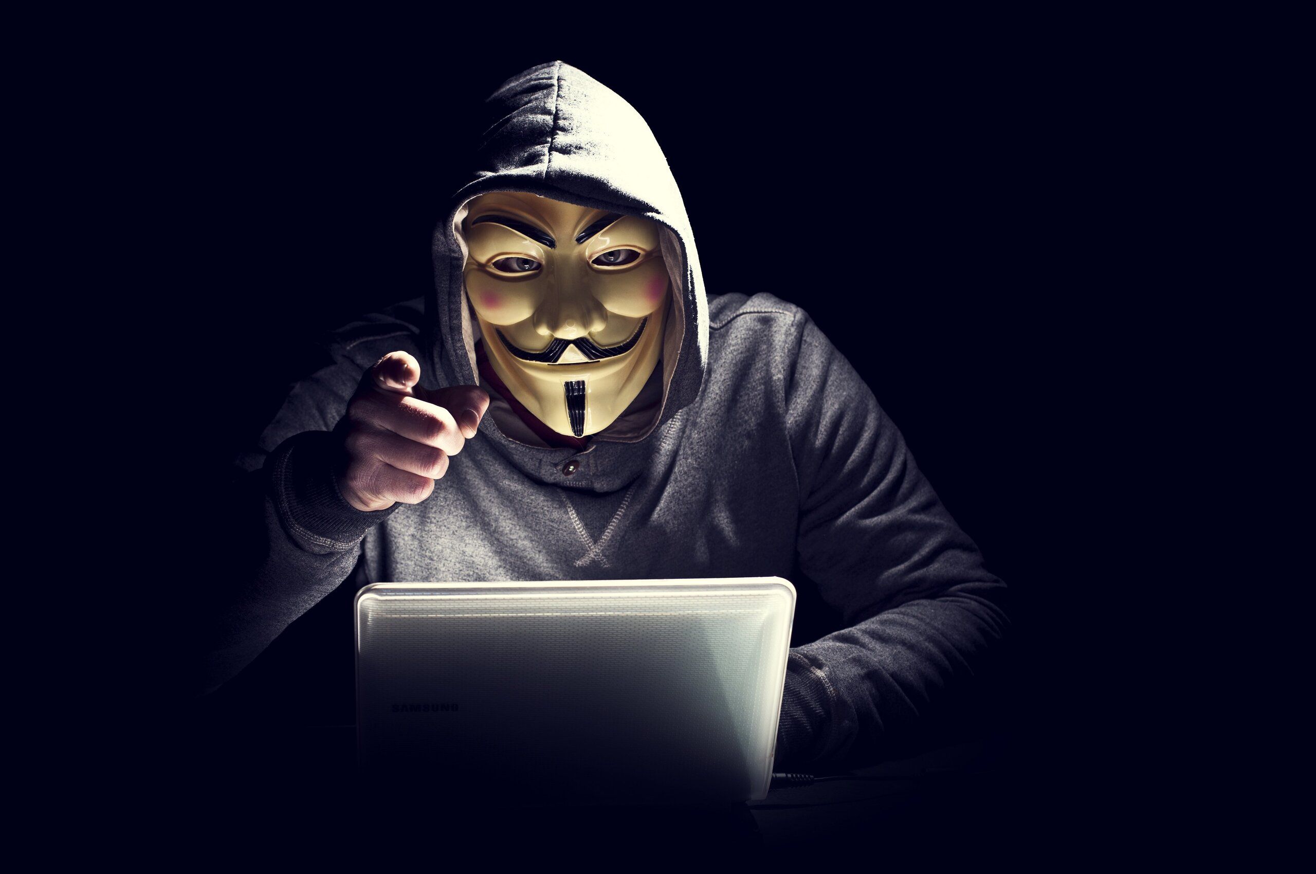 Anonymus Hacker In Mask Pointing Finger Chromebook Pixel HD 4k Wallpaper, Image, Background, Photo and Picture