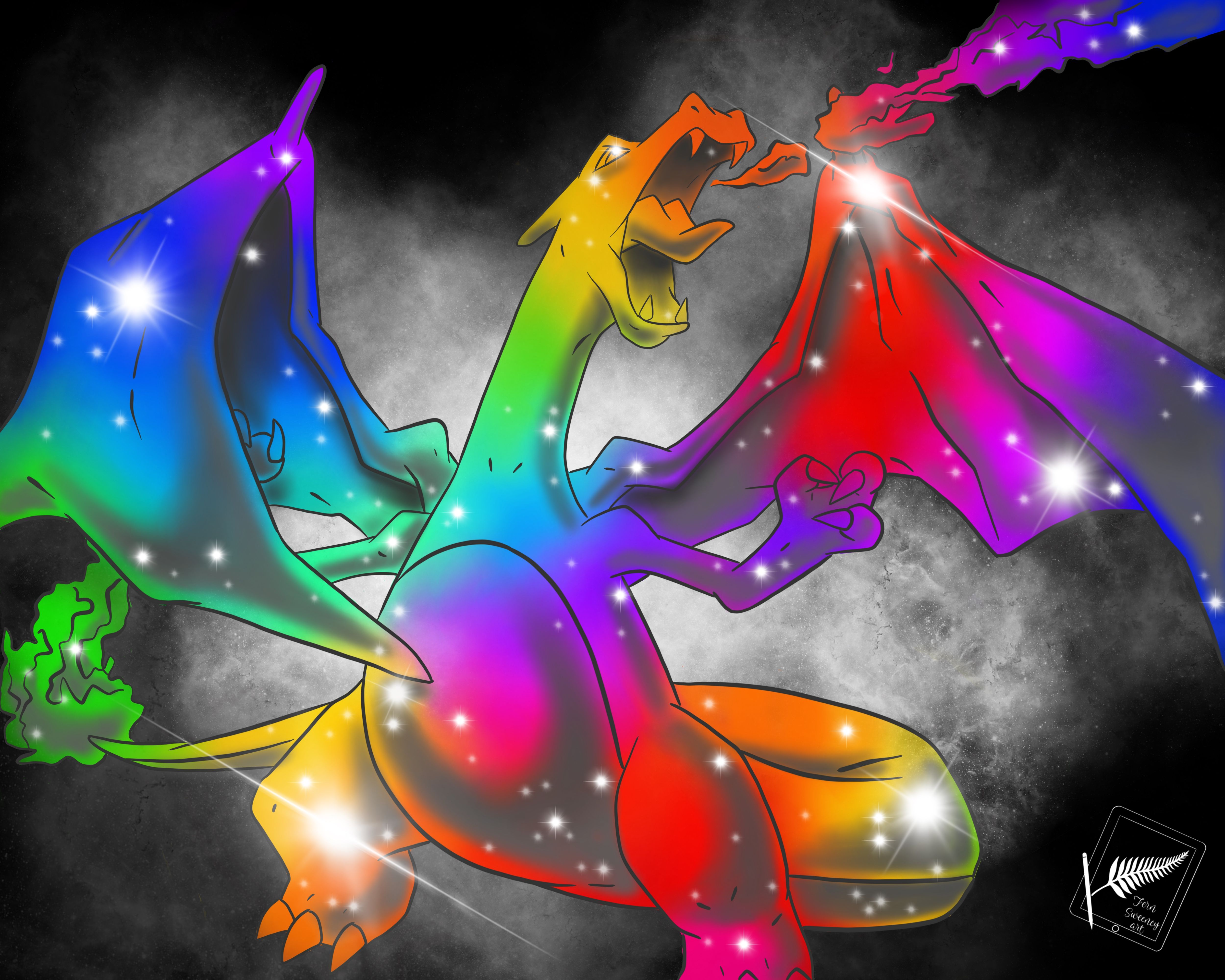 Rainbow charizard digital art. Prismacolor art, Prismacolor, Art