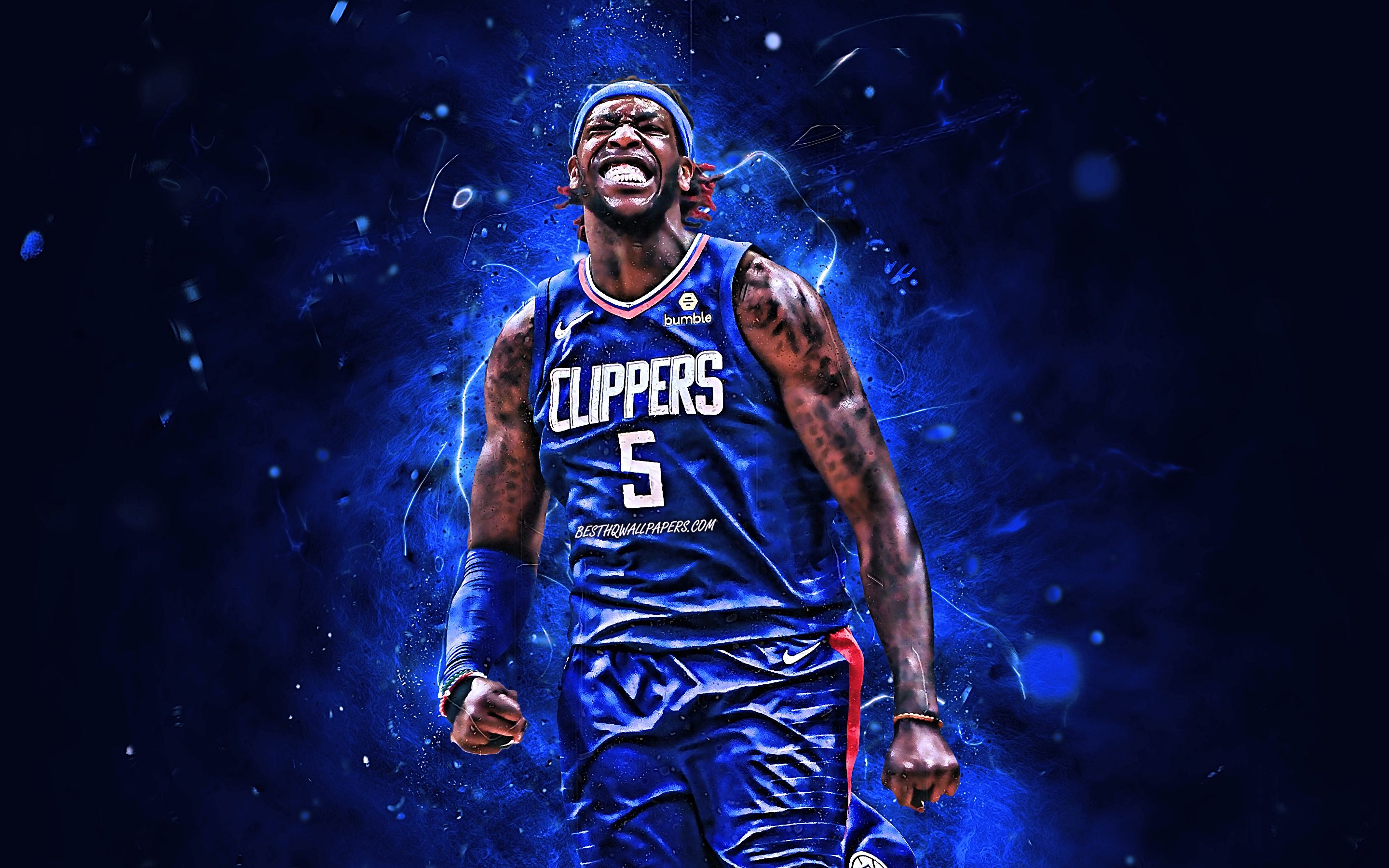 Download wallpaper Montrezl Harrell, abstract art, basketball stars, NBA, Los Angeles Clippers, Montrezl Dashay Harrell, basketball, LA Clippers, neon lights, creative for desktop with resolution 2880x1800. High Quality HD picture wallpaper