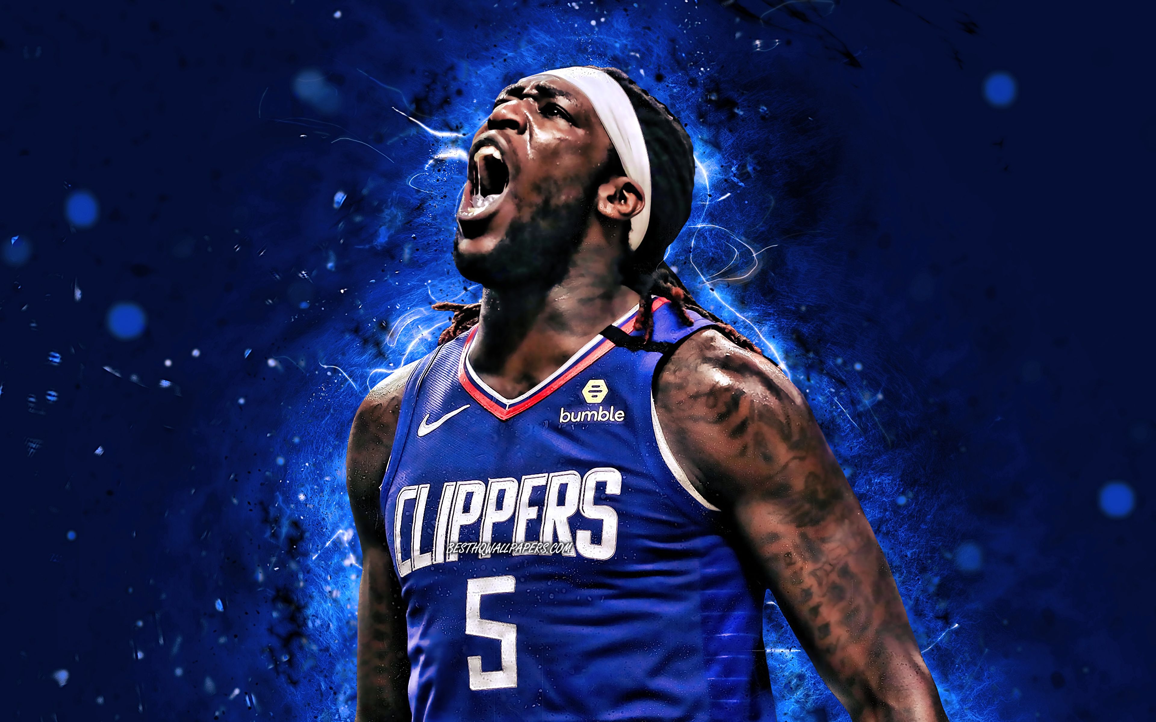 Download wallpaper Montrezl Harrell, 4k, Los Angeles Clippers, NBA, basketball, Montrezl Dashay Harrell, blue neon lights, USA, Montrezl Harrell Los Angeles Clippers, creative, Montrezl Harrell 4K, LA Clippers for desktop with