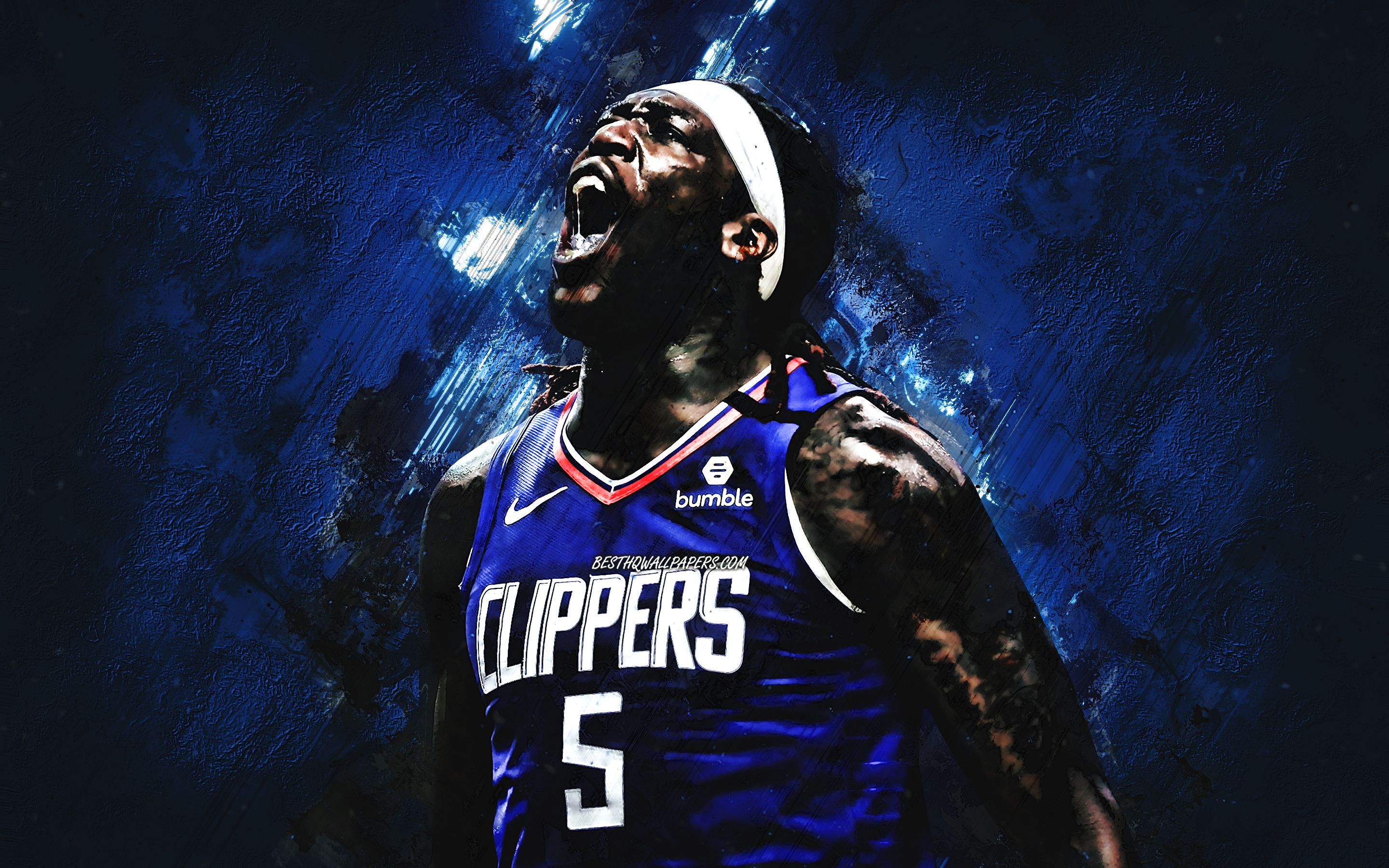 Download wallpaper Montrezl Harrell, NBA, Los Angeles Clippers, blue stone background, American Basketball Player, portrait, USA, basketball, Los Angeles Clippers players for desktop with resolution 2880x1800. High Quality HD picture wallpaper