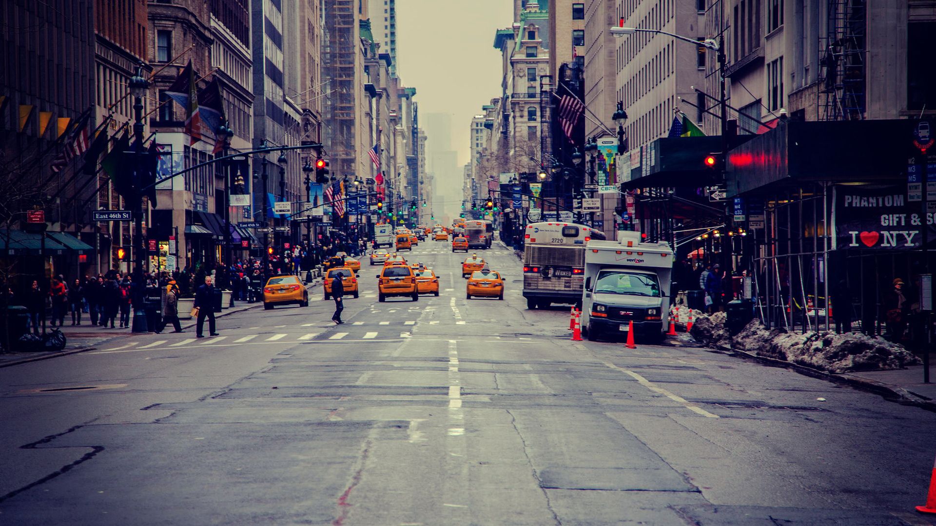 New York City Street With Taxis HD New York Wallpaper