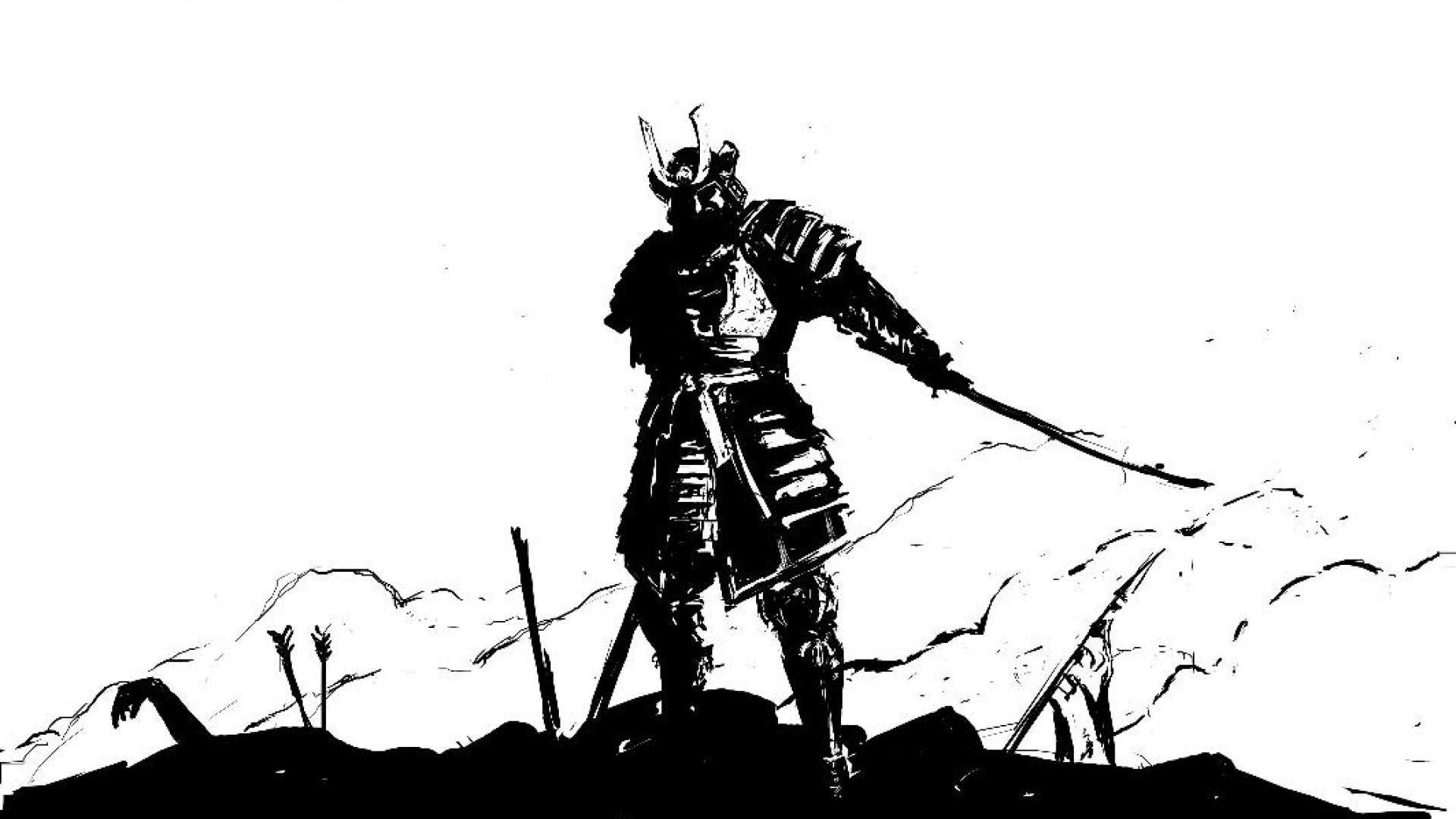 Обои black on white samurai