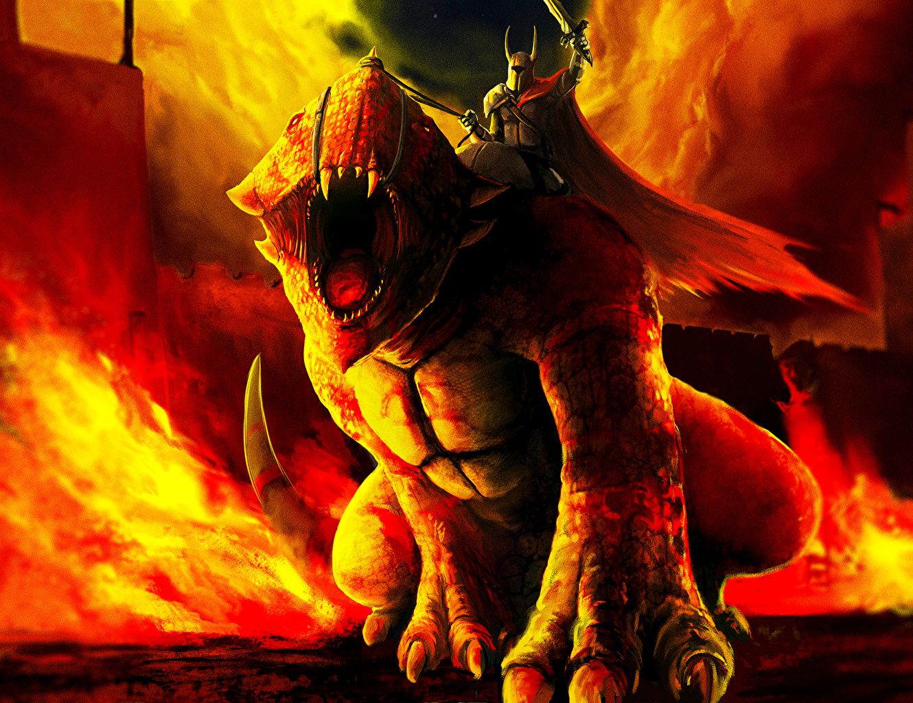 Desktop Wallpaper dragon Knight Fantasy Fire angry