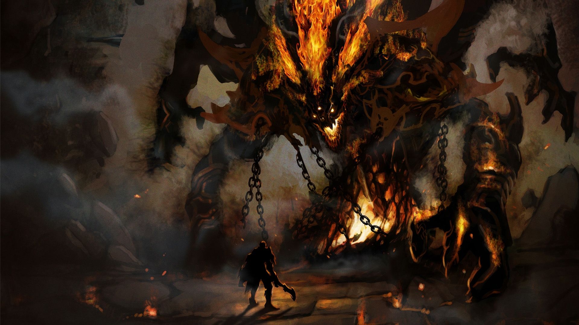 monsters knights fire aion fantasy art artwork demon 1920x1080 wallpaper