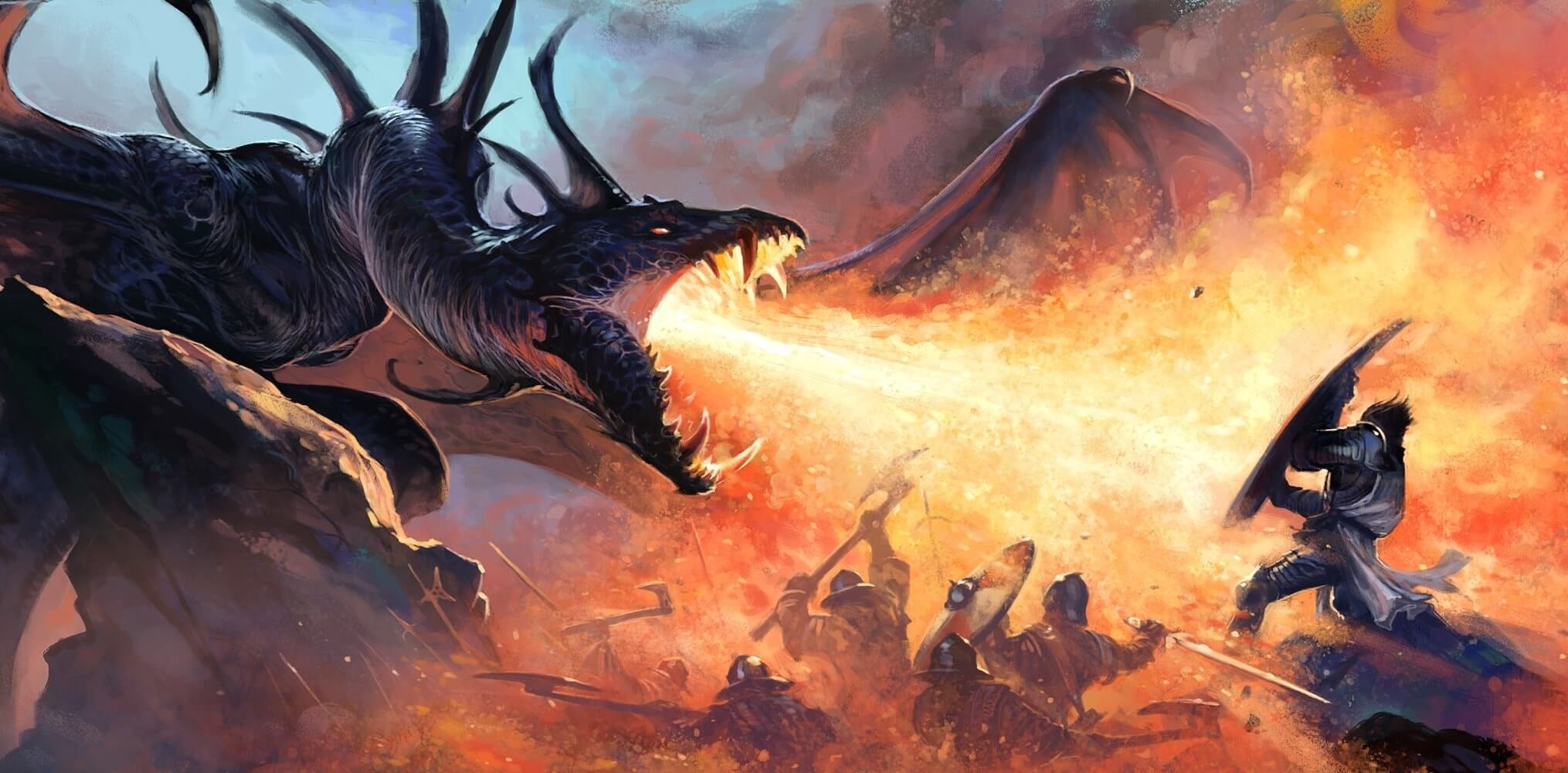 Dragon Breathing Fire On Knight HD Wallpaper