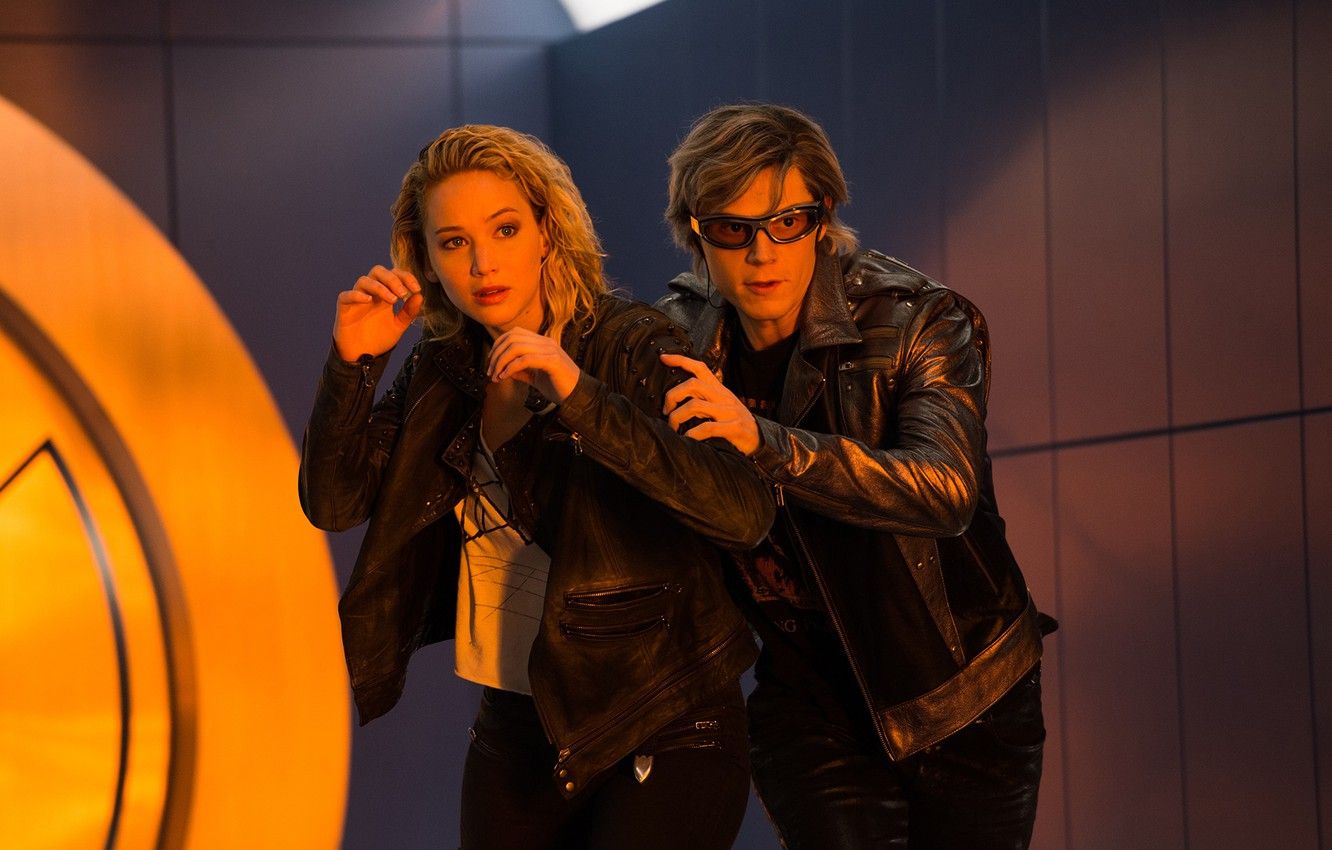 Wallpaper Frame, Glasses, Jacket, Mystic, Jennifer Lawrence, Jennifer Lawrence, Raven, Evan Peters, Quicksilver, Evan Peters, X Men: Apocalypse, X Men: Apocalypse, Peter Maximoff Image For Desktop, Section фильмы