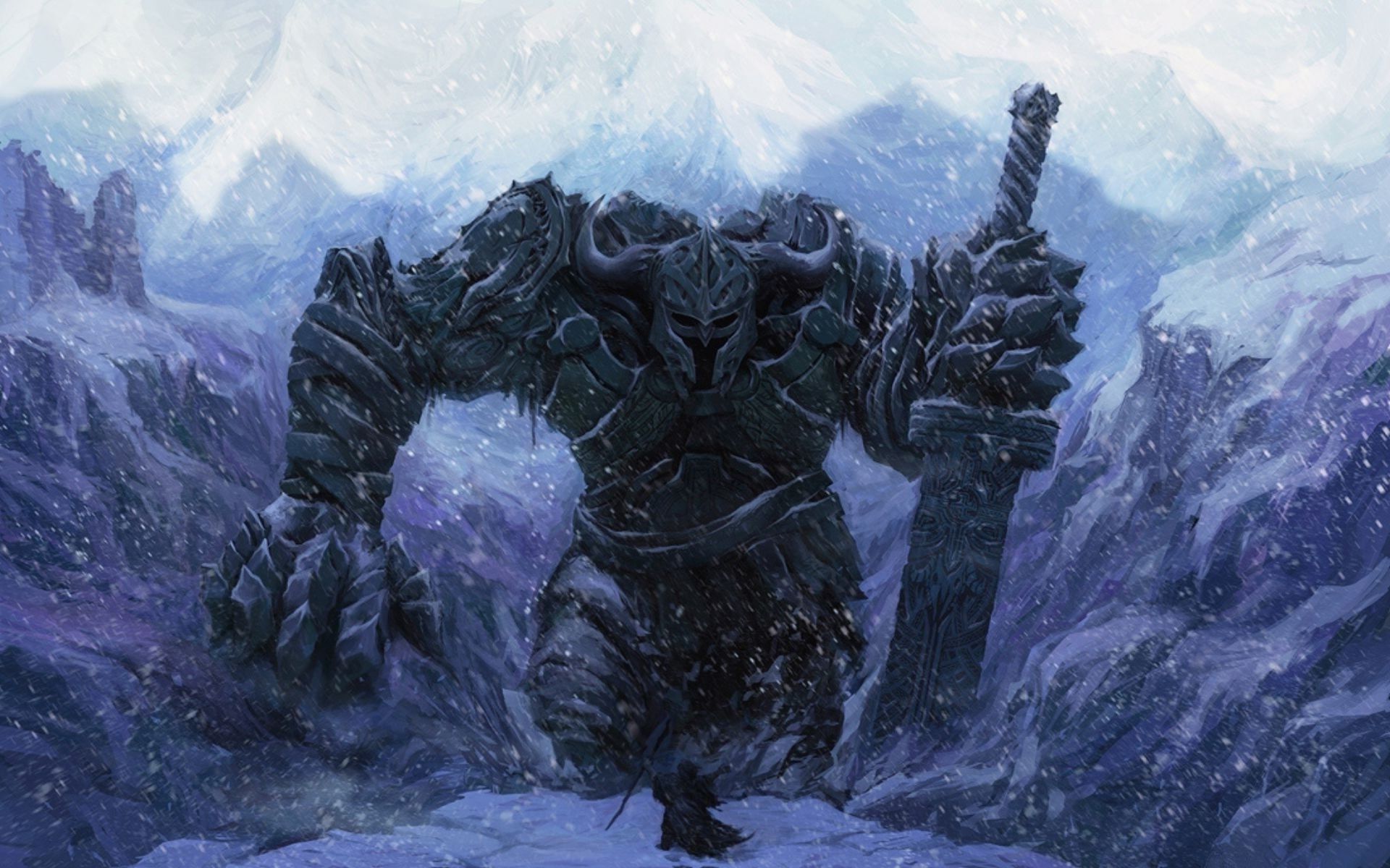 Man the snow giant Winter warrior sword