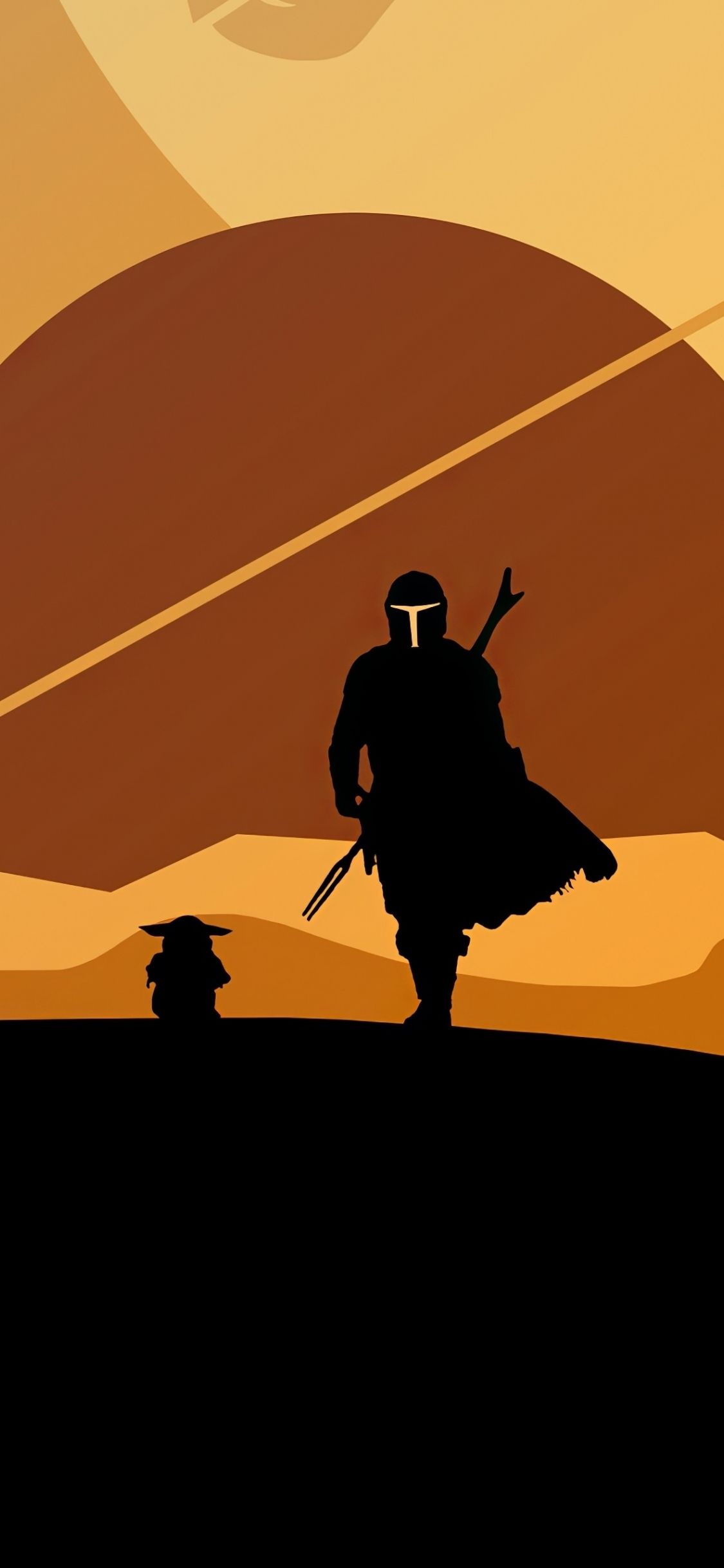 Download 1125x2436 wallpapers 2020, the mandalorian and yoda, minimal, silhouette, artwork, iphone x 1125x2436 hd image, background, 24513