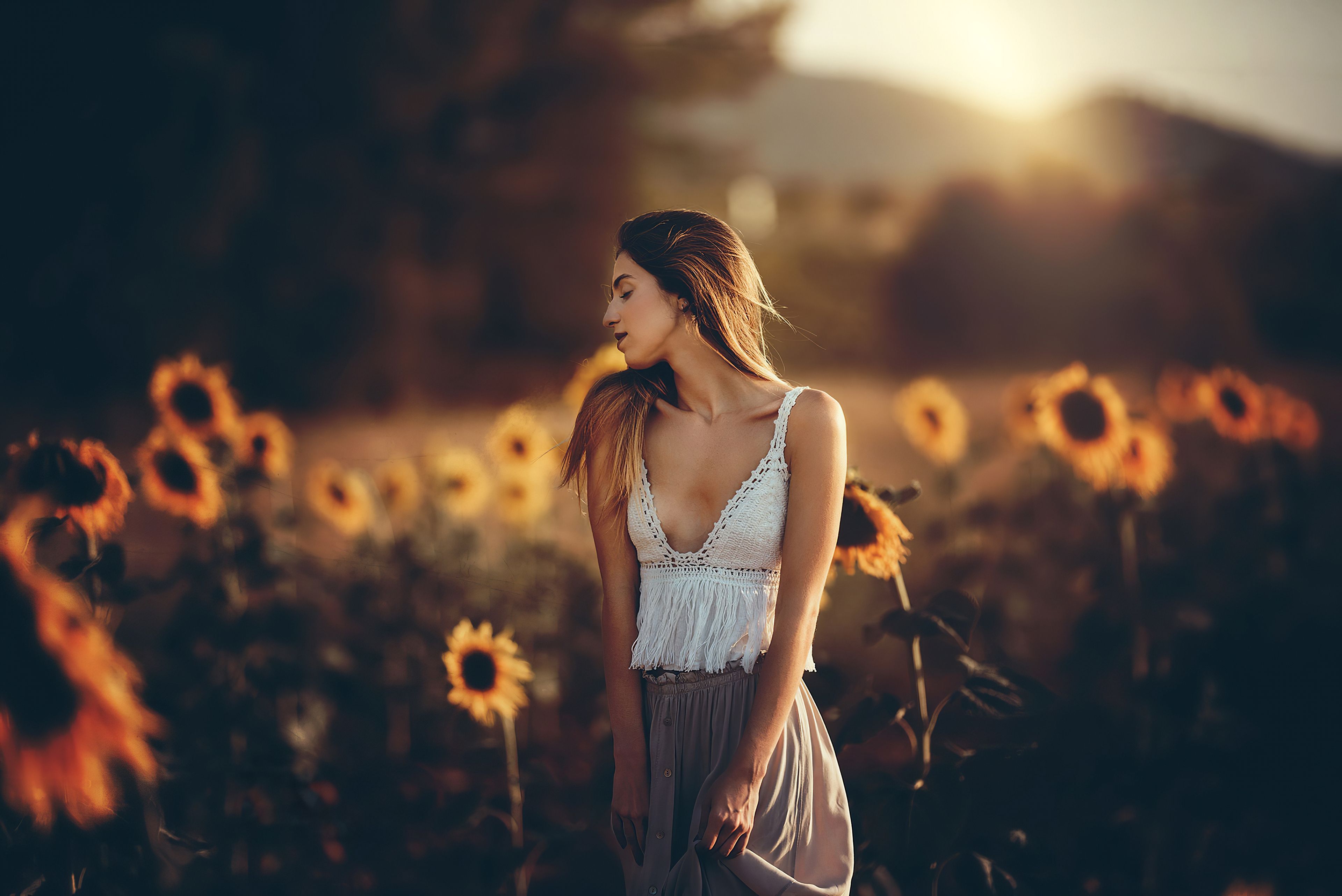 Girl Sunflower Field 4k, HD Girls, 4k Wallpaper, Image, Background, Photo and Picture