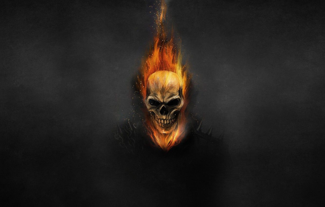 Wallpaper the dark background, fire, skull, chain, skeleton, Ghost Rider, Ghost rider image for desktop, section фильмы