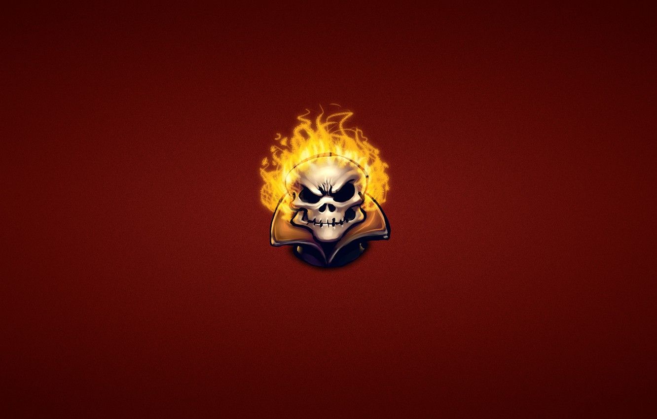 Photo Wallpaper Fire, Skull, Minimalism, Head, Skeleton, Rider Minimalist Wallpaper HD
