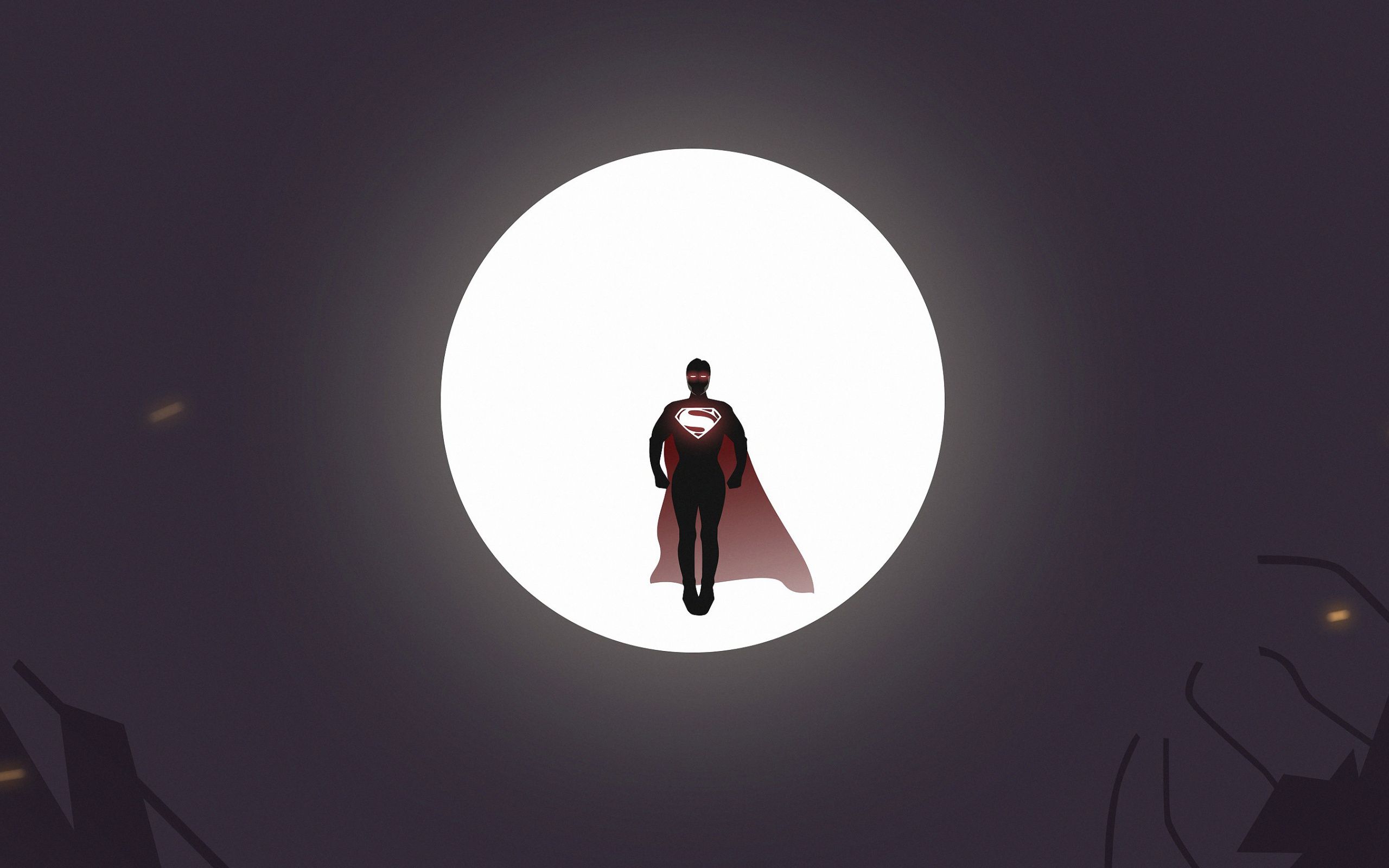 Download Superman, moon, DC knight, silhouette, minimal wallpaper, 2560x1600, Dual Wide, Widescreen 16:10, Widescreen