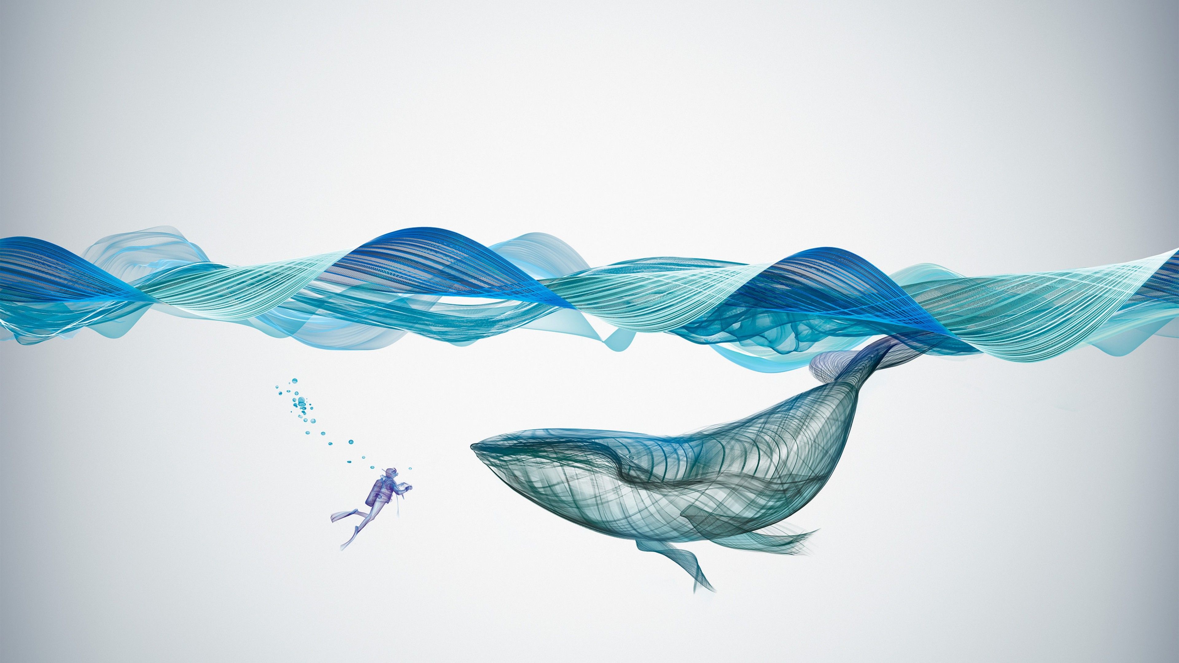 Wallpaper whale, waves, underwater, artwork, 4k, Abstract