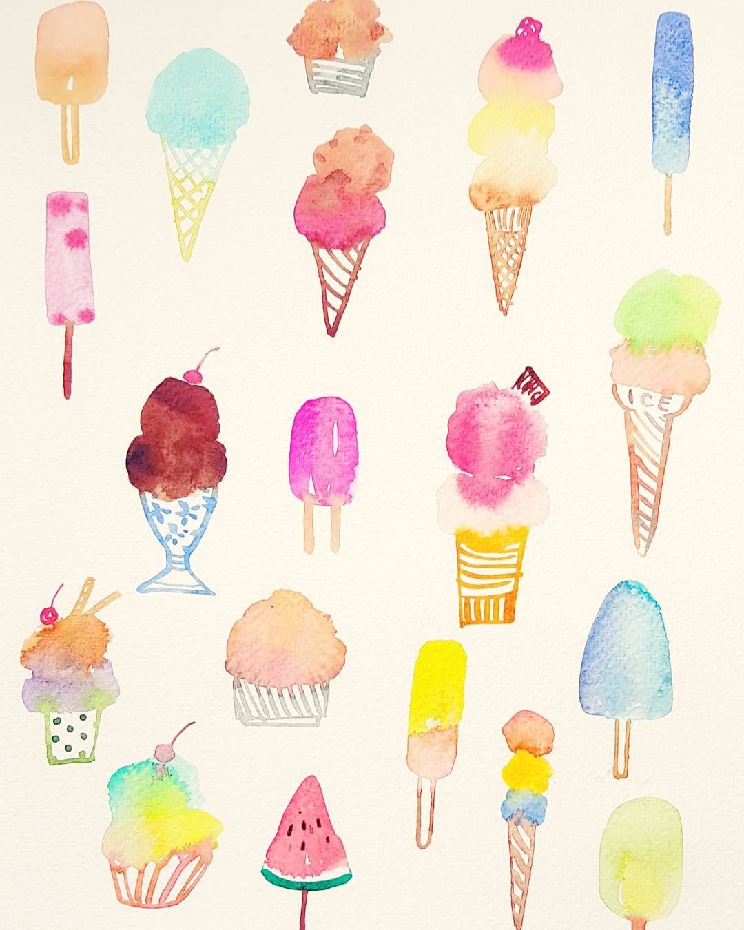 Summer ice cream and popsicles! #icecream #popsicle #fabriano #dessert #desserts #h. Illustration art wallpaper, Watercolor seasons, Watercolour inspiration ideas