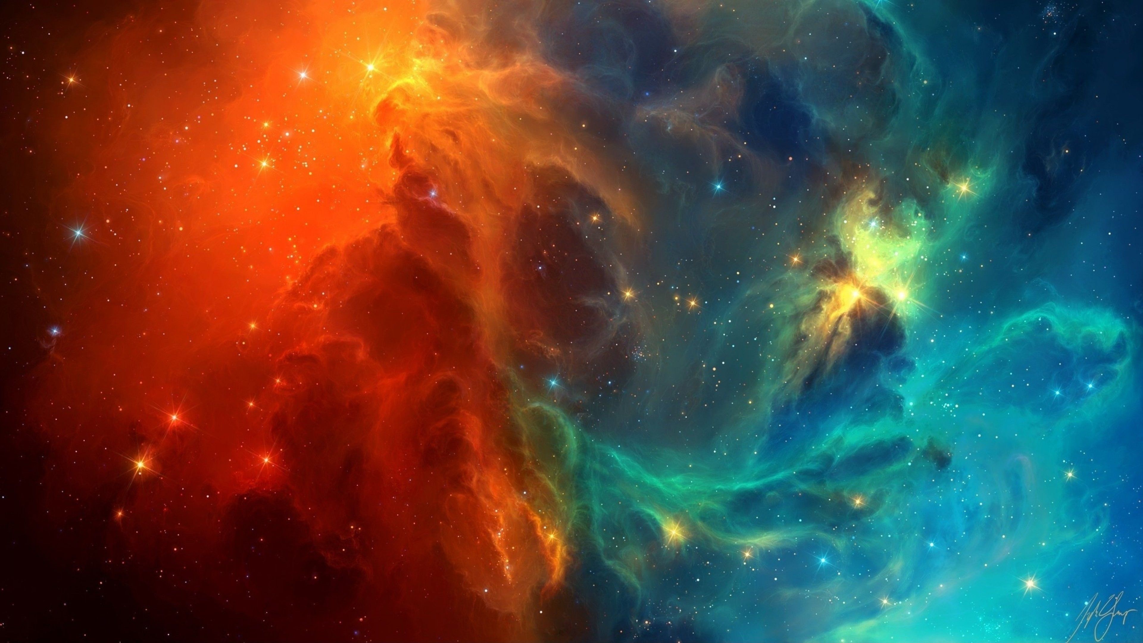 Download 3840x2160 Nebula, Orange, Stars, Blue, Galaxy Wallpaper for UHD TV