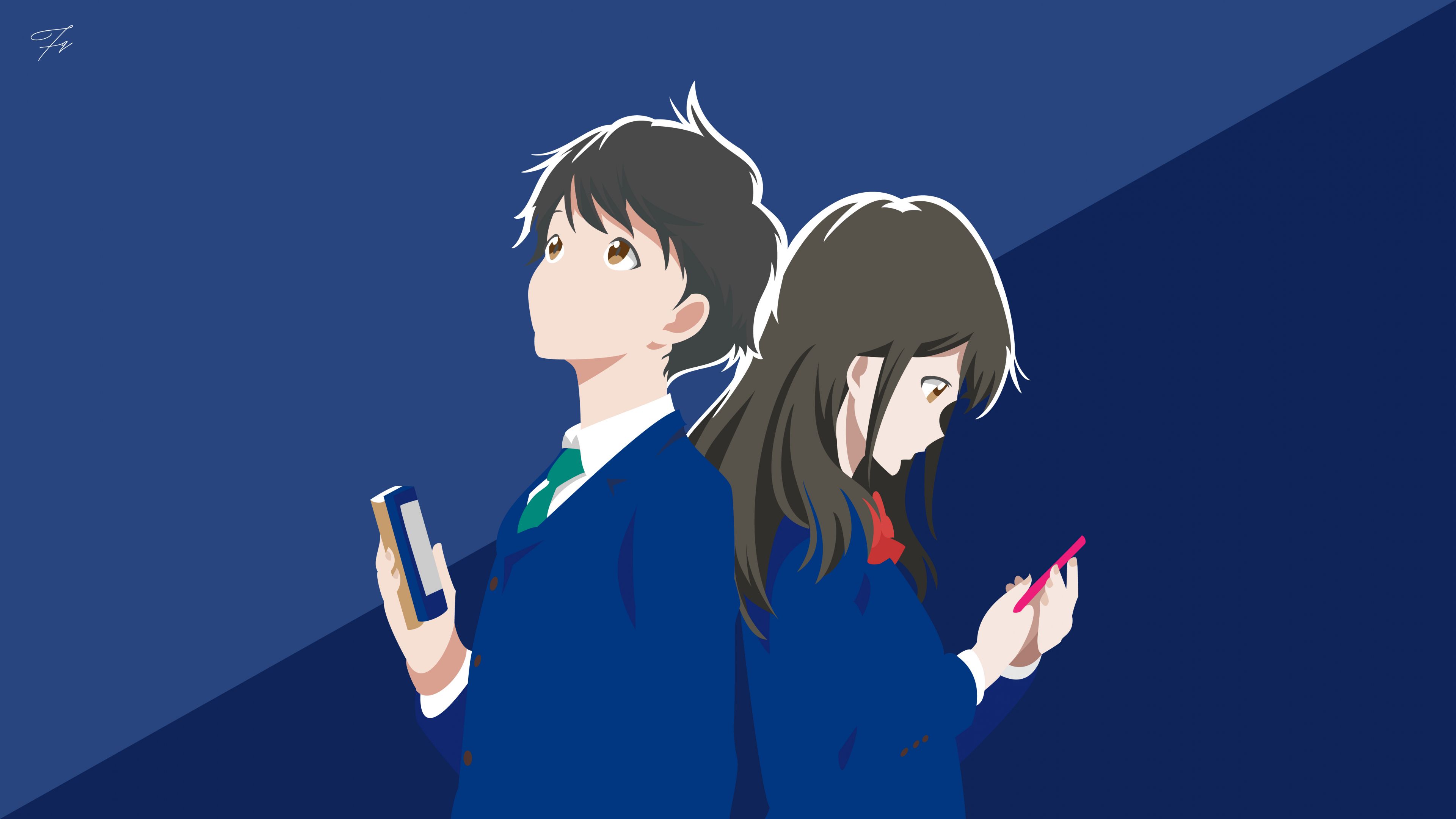 Desktop Wallpaper Cute, Akane Mizuno, Kotarou Azumi, Anime, Tsuki Ga Kirei, Anime Couple, 4k, HD Image, Picture, Background, 9c92f9