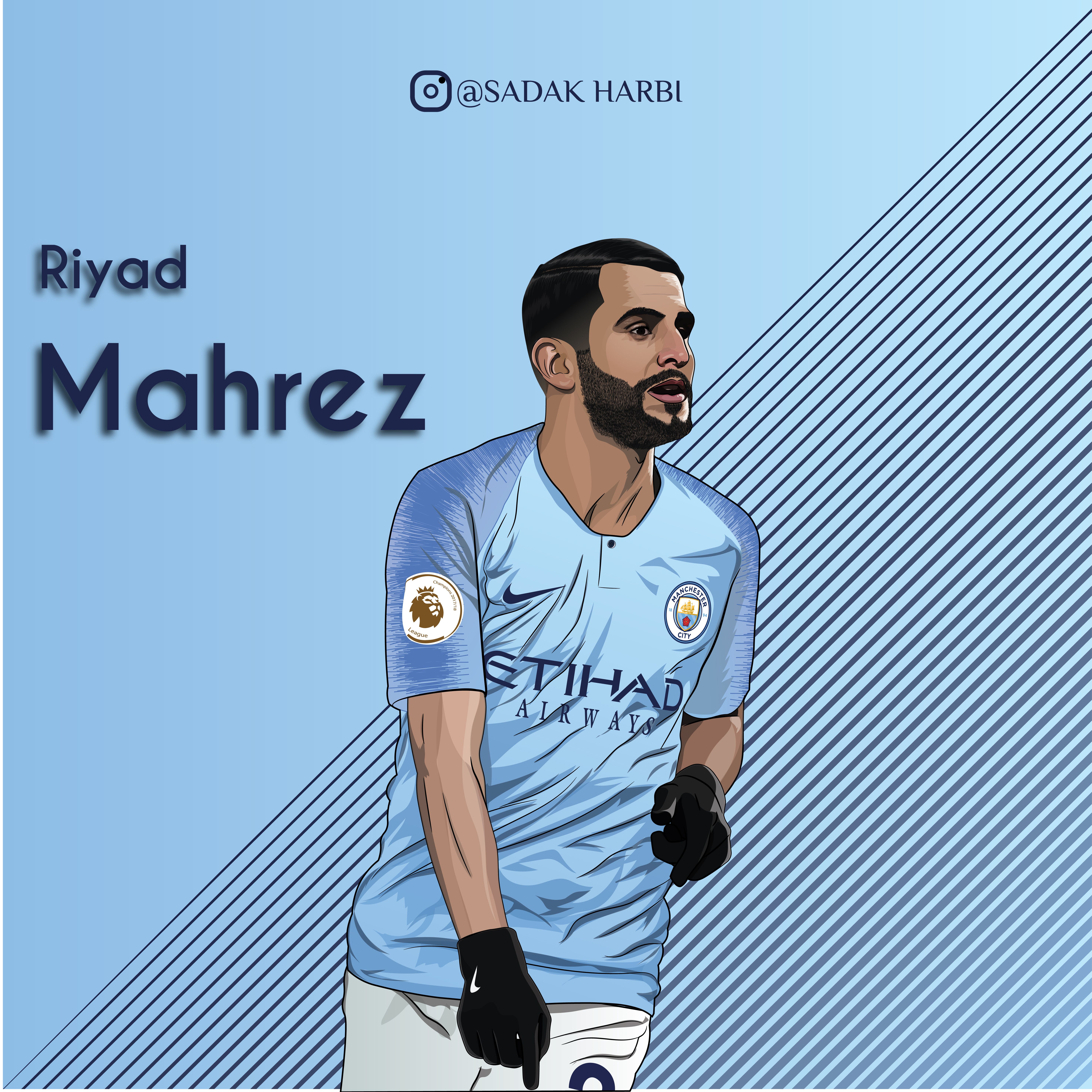 RIYAD MAHREZ, MAN CITY. Manchester city football club, City illustration, Football art