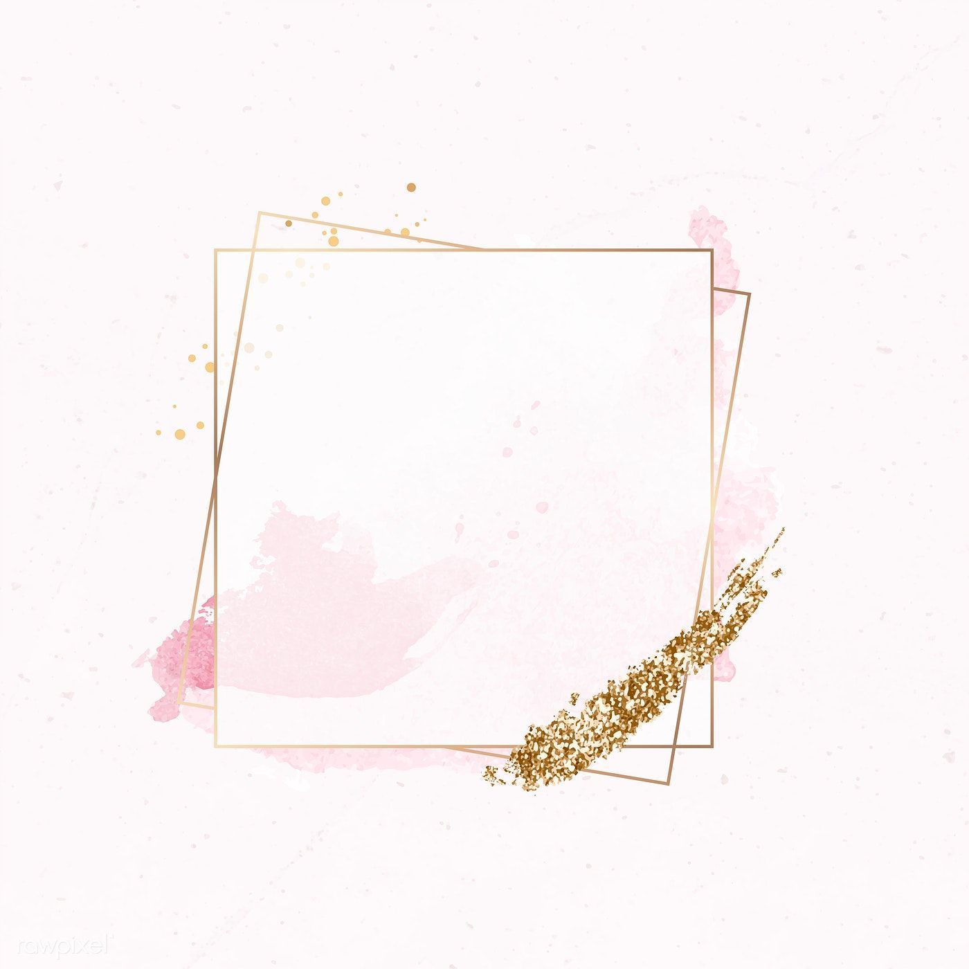 Download premium vector of Gold square frame on pink watercolor background. Watercolor background, Pink glitter background, Pink watercolor